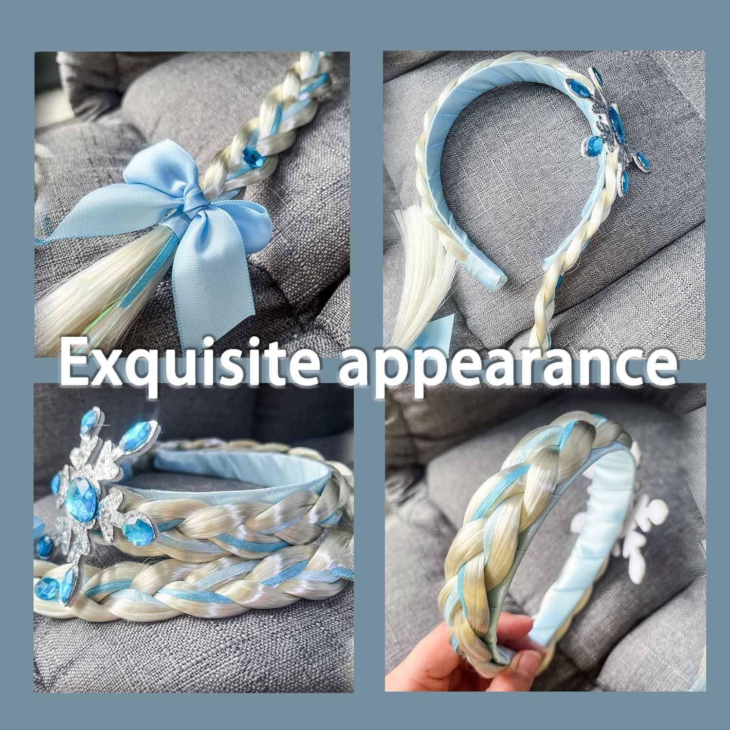 Roczential 2Pcs Princess Braids Headband, Girls Long Braided Wig Headbands, Frozen Princess Head Bands for Girls Cosplay Birthday Party Hairpiece Costume Decor Accessories image number 4