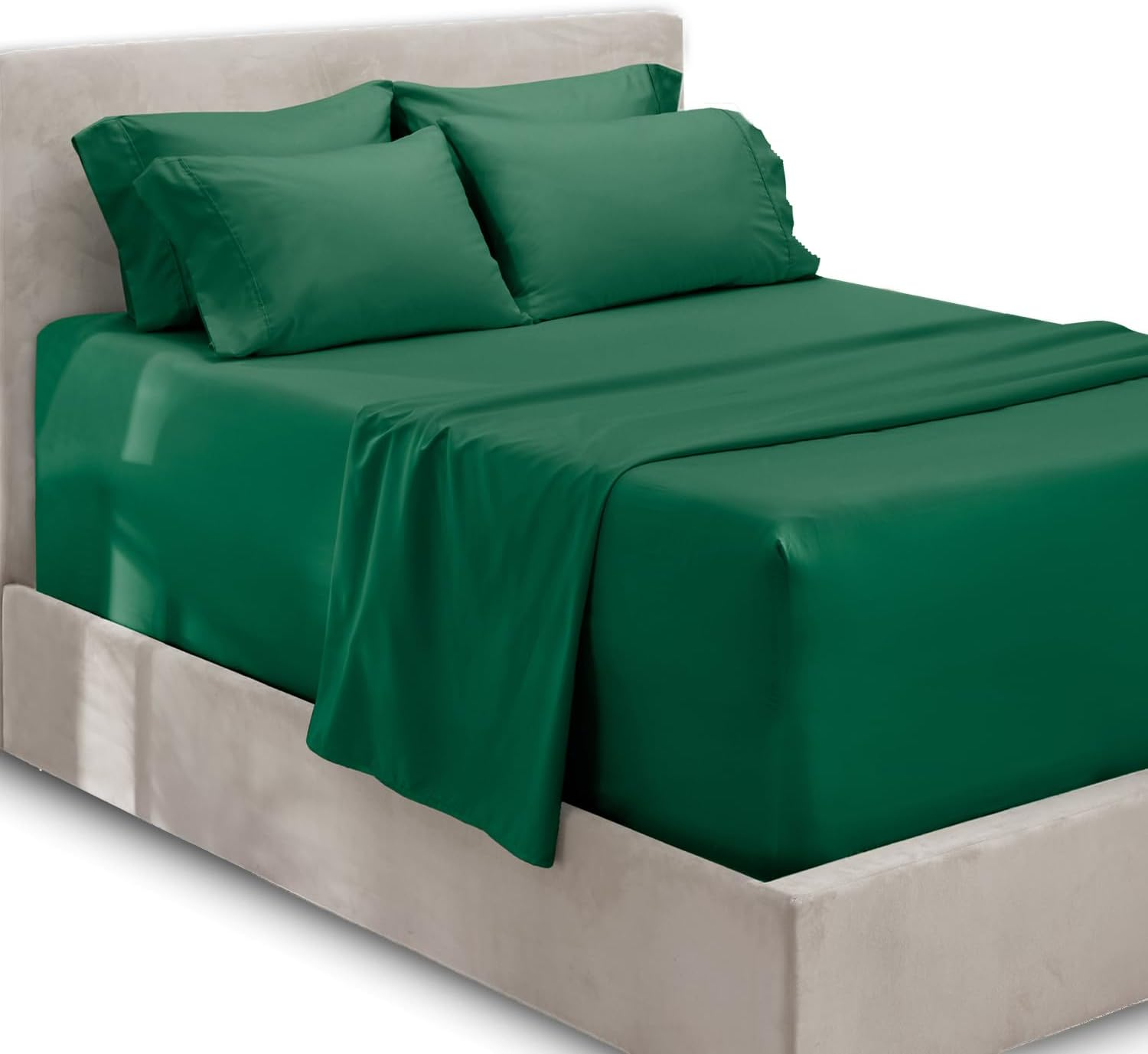 Hearth & Harbor Extra Deep Pocket Sheets - Fits Mattress 18-24 Inches Deep - Extra Deep Pocket Full Size Sheets Sets - 6 Piece Full Size Sheets - Full Sheets Deep Pocket - Hunter Green Sheets