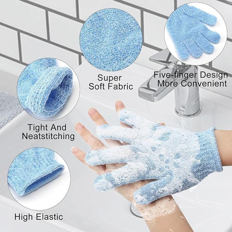 8 PCS Exfoliating Gloves, Double Sided Exfoliating Glove, Body Scrubber Shower Gloves, Dead Skin Cell Remover, Blue Pink White Purple, Nylon, 12X19Cm/4.72X7.48Inch image number 1