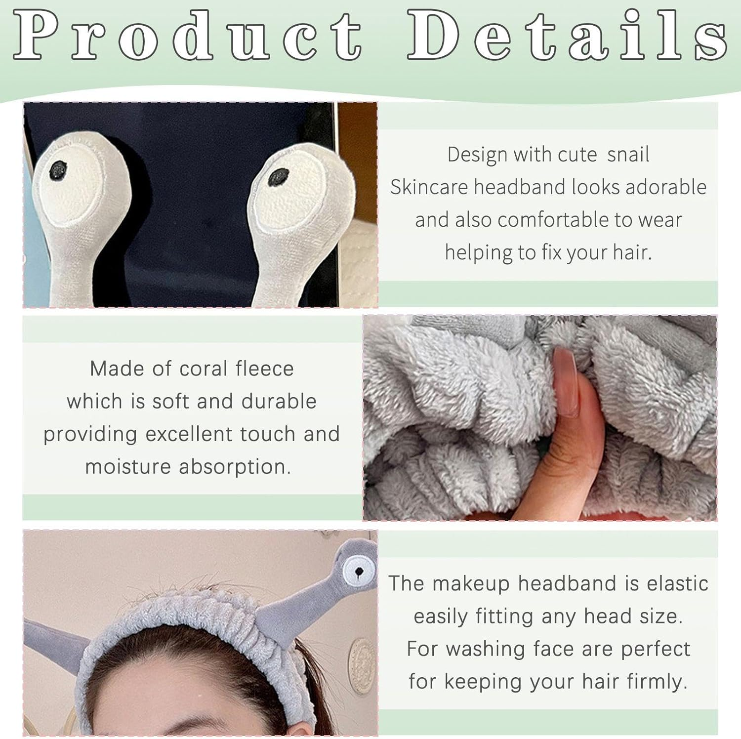Pack of 2 Snail Hair Band, Firm Skin Care Headband, Creative Face Washing Hairband, Women'S Cute Plush Headband, Funny Elastic Headband, Hairstyle Decoration image number 1
