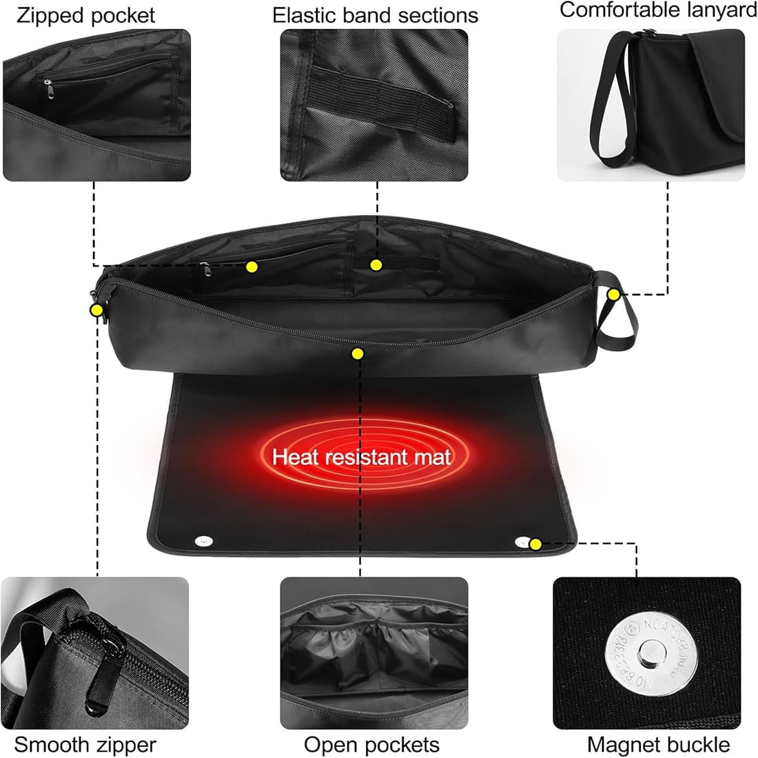 2 in 1 Hair Tools Case with Heat Resistant Mat, Large Travel Bag for Flat Irons, Straighteners, Curling Iron, Haircare Accessories image number 3