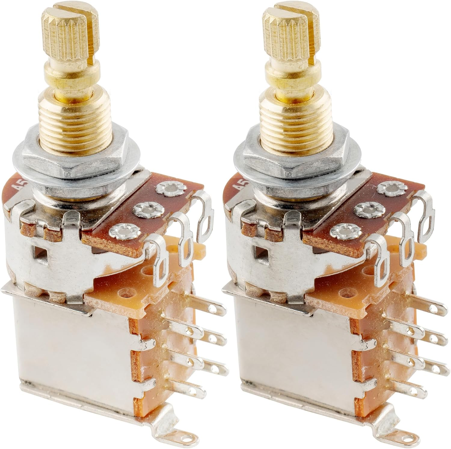 Musiclily Pro B250K Full Brass Metric Coarse 18-Spline Split Shaft Pots Push/Push Linear Taper Potentiometers for Electric Guitar Bass (Set of 2)