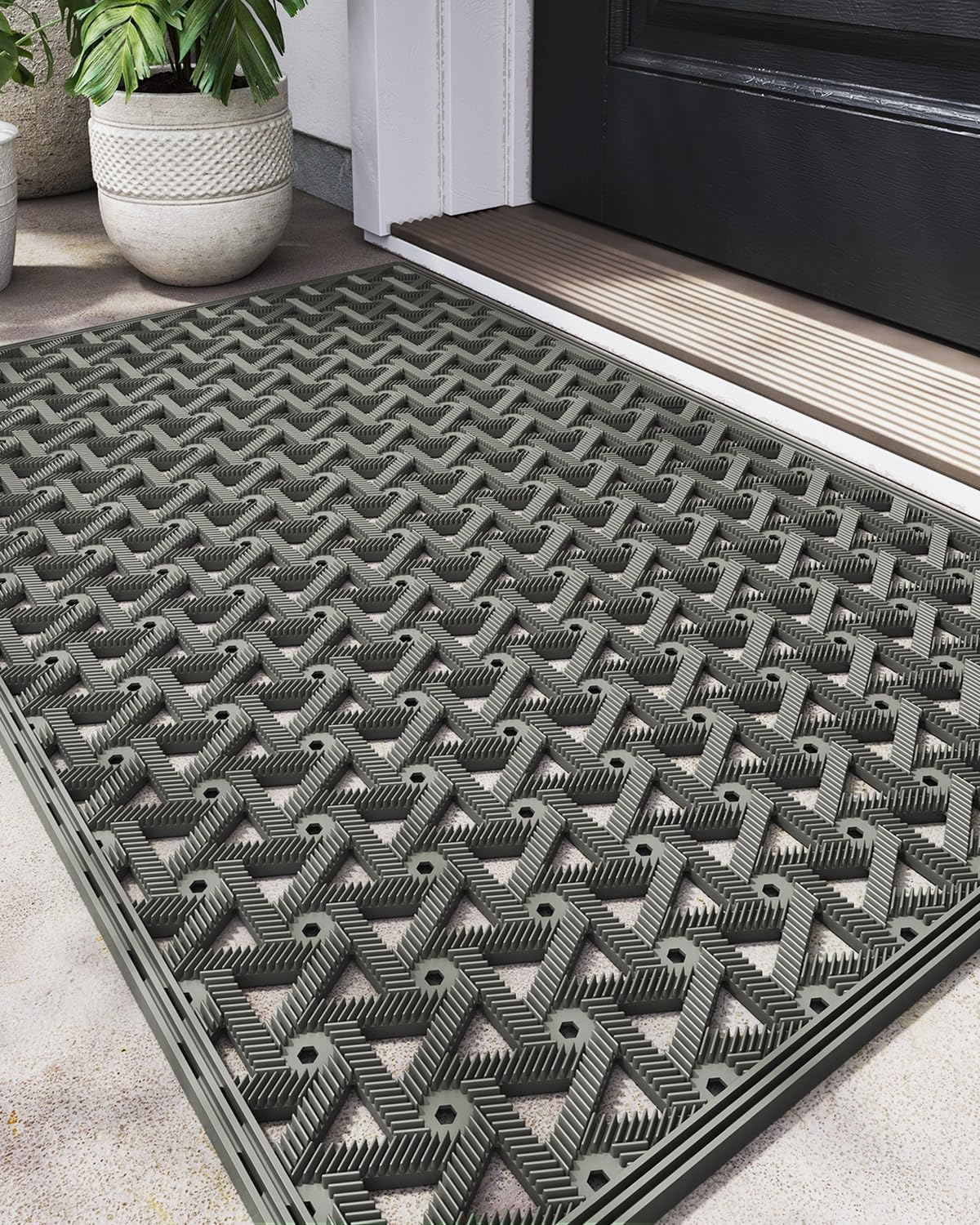 DEXI Front Door Mats for Entryway, Low Profile Non Slip Doormat Outside, All Weather Dirt Trapping Waterproof Welcome Entrance Mat, 61 X 91Cm,Black