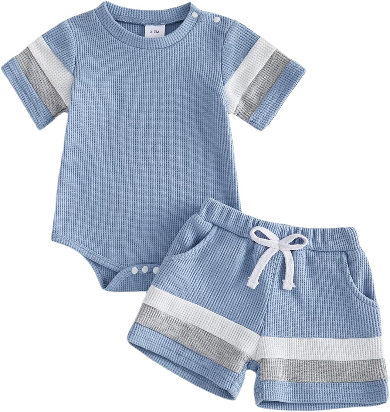 Kuriozud Newborn Baby Boy Summer Clothes Button Short Sleeve Romper Bodysuit Shorts Set Infant Soft Waffle Outfit