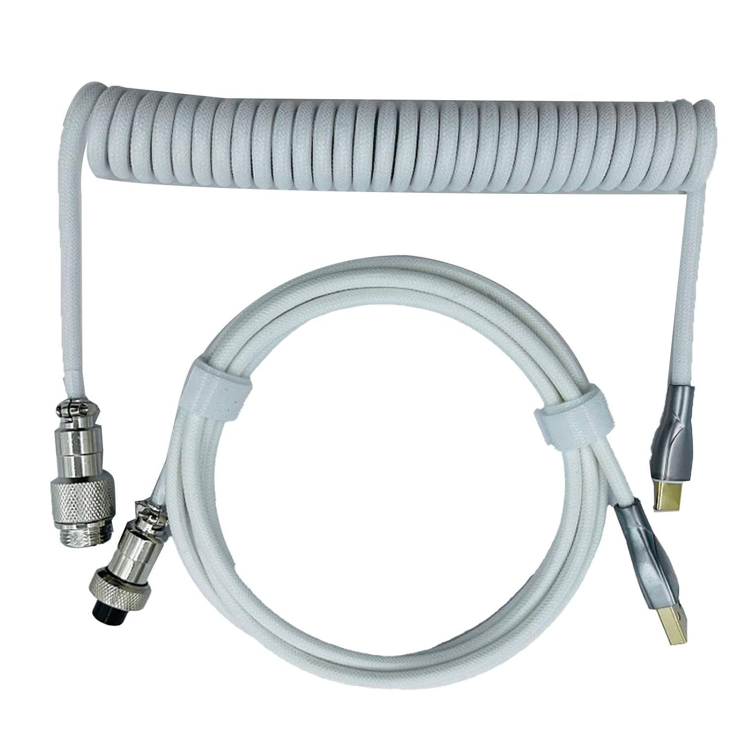 POENVFPO Retractable Coiled Gaming Keyboard Cable Sturdy Connector Two Stage Design Keyboard Cord for Mechanical for Game Enthusiasts PE Material (White) - Silver Grey image number 5