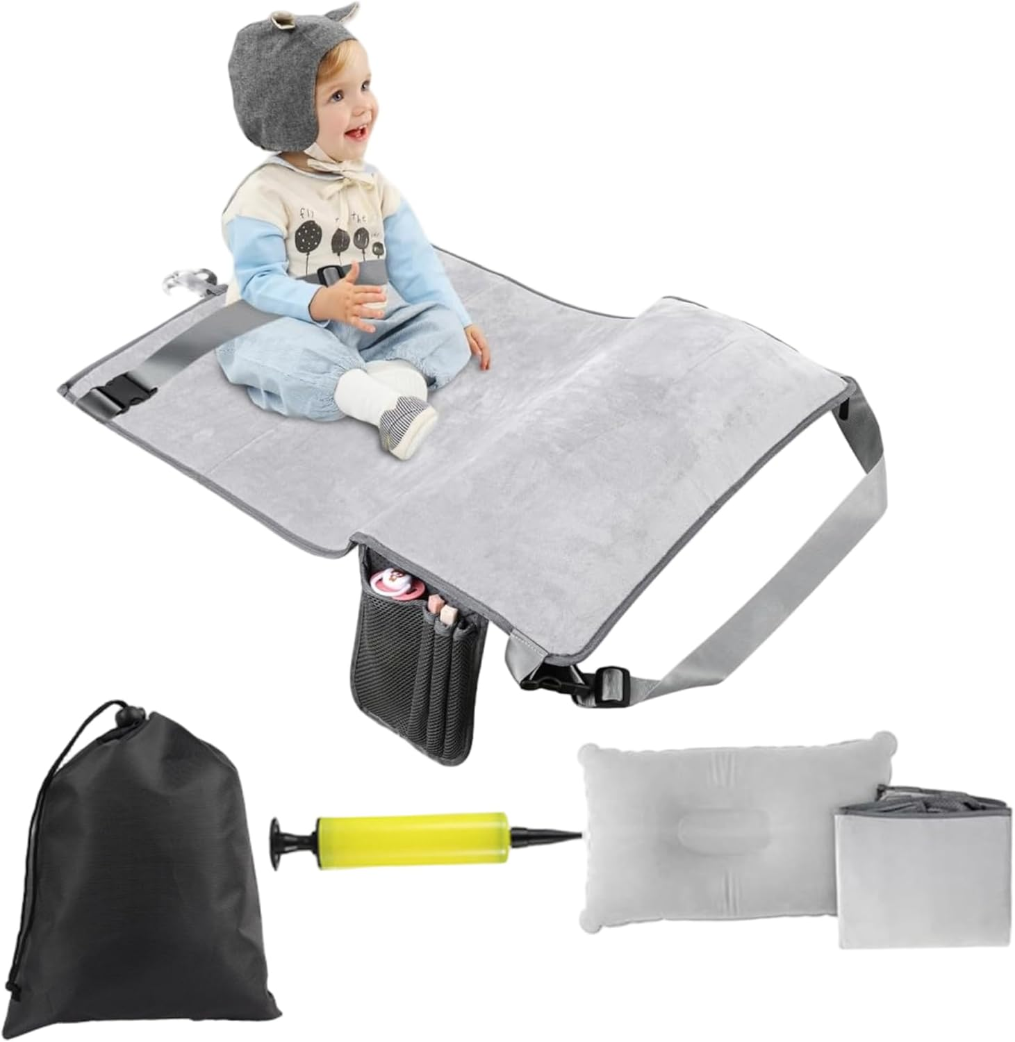 Toddler Airplane Bed, 19X31 Inch Non-Slip Comfort Inflatable Toddler Travel Bed with Pillow & Pump & Pockets, Portable Air Mattress with Storage Bag for Sleeping, Rest Travel image number 2