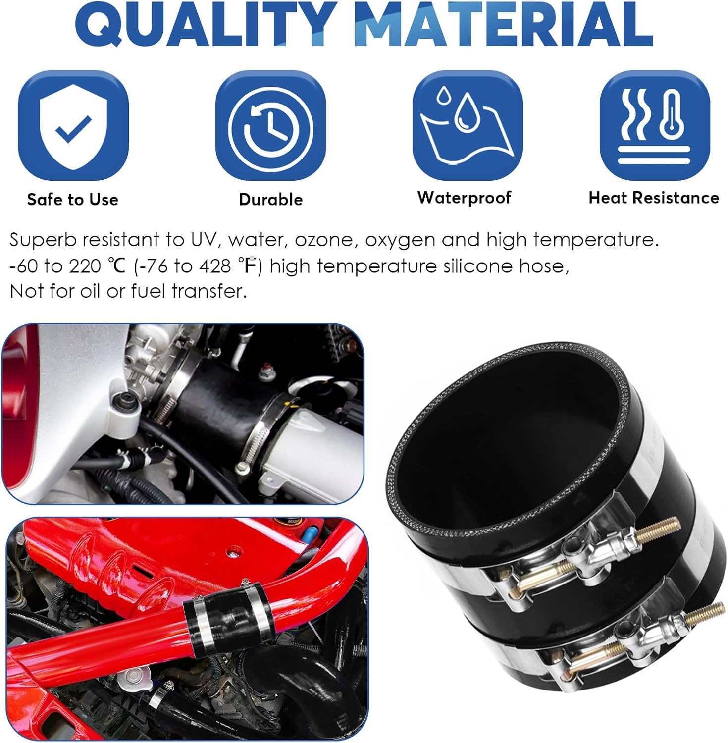 Glarks 7Pcs 90 Degree Elbow Coupler Silicone Hose Set Includes 1Pcs ID 4In 4-Ply High Performance Coupler Silicone Hose 2Pcs 4.2-4.5In T-Bolt Clamp 4Pcs M6 Hex Nut image number 1