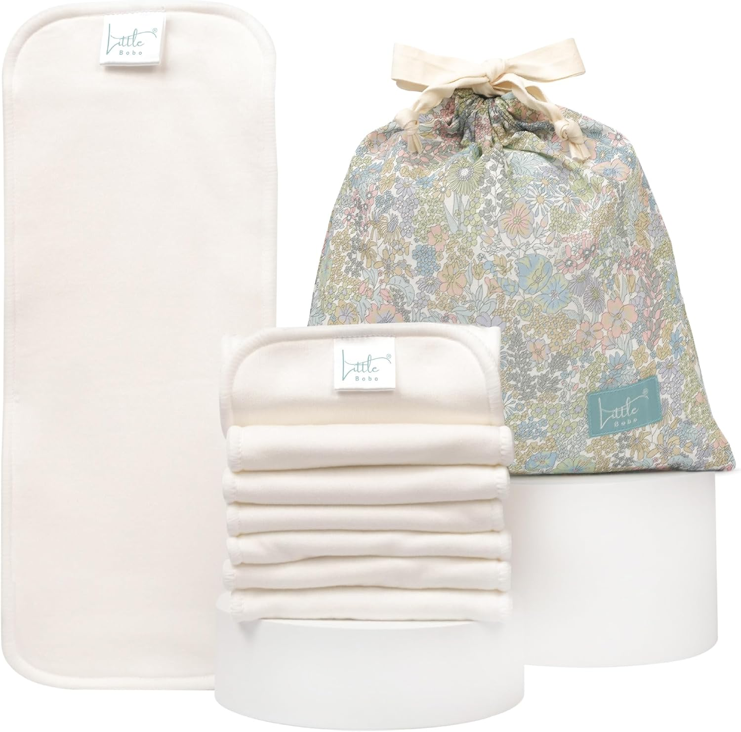 Little Bobo 8-Pack Eco Bamboo Cotton Cloth Nappy Inserts Set with Storage Bag | Reusable Ultra-Absorbent Booster Soaker Liner Pads | Gentle on Sensitive Skin | Nappy Rash Prevention for Newborns | Leak Protection & Day-Night Use (Bamboo Cotton Inserts)