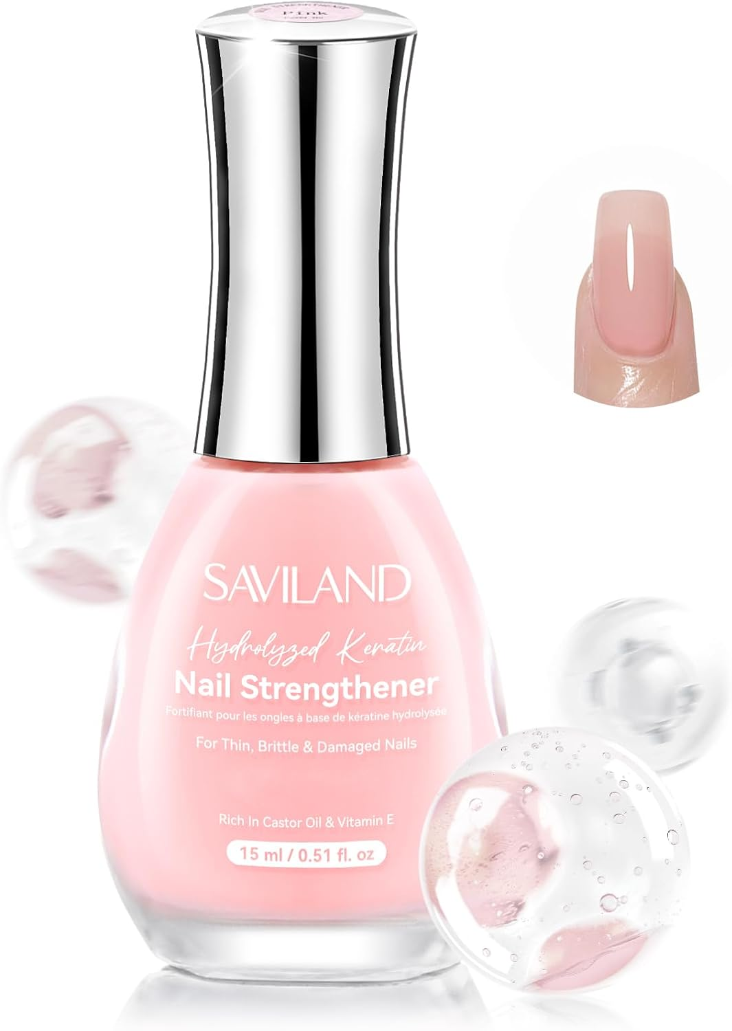 SAVILAND 15Ml Advanced Nail Strengthener: Nail Polish Nail Hardener Foundation Polish Base Coat Air Dry Quick Dry 7-Day Nail Repair Pink Nail Care Oil for Weak Thin & Damaged Nails Gifts for Women image number 3