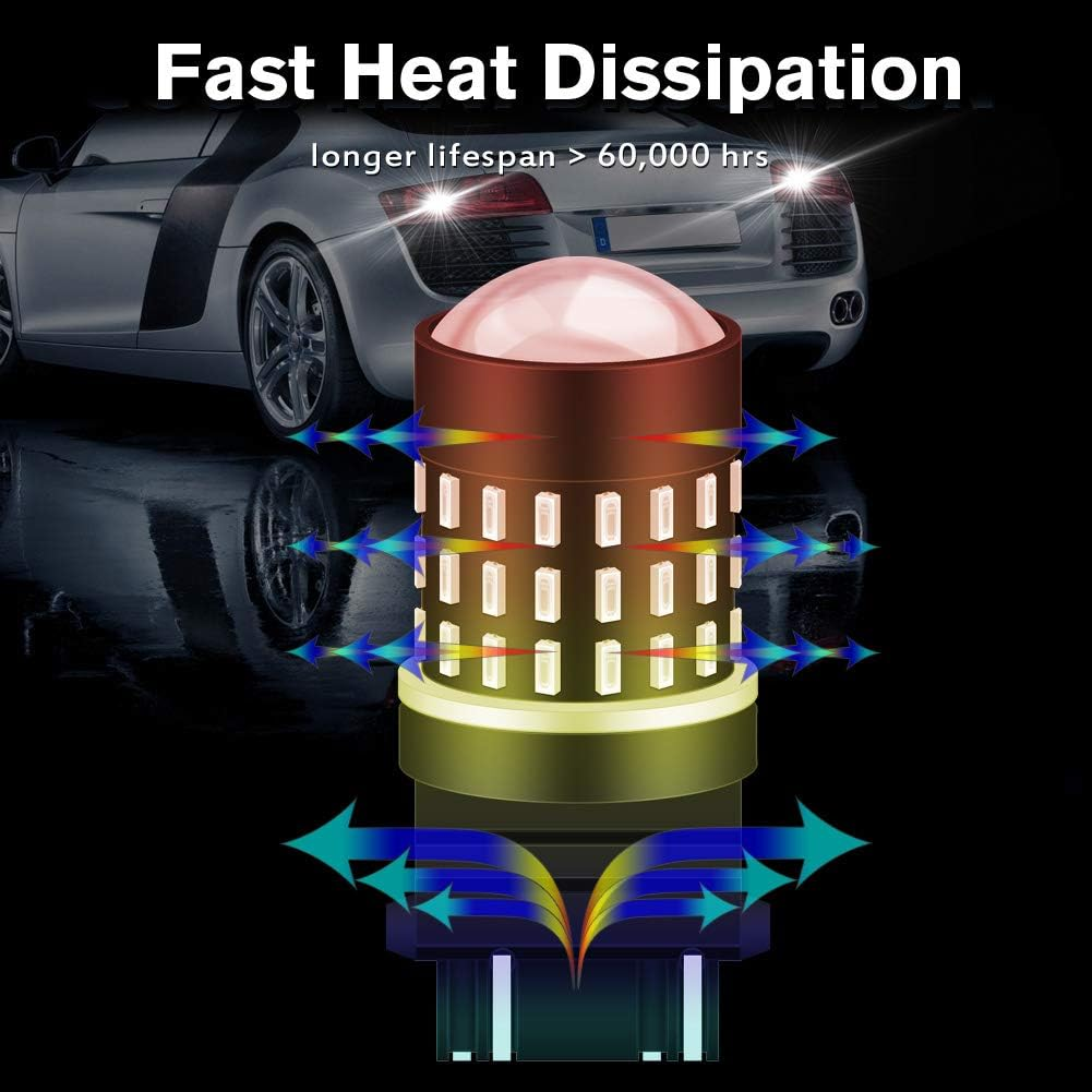 KATUR 3157 3047 3057 3155 3156 Led Light Bulb High Power 3014 54 Chipsets Super Bright 650 Lumens Replace for Turn Signal Back up Reverse Brake Tail Stop Parking RV Lights,Brilliant Red(Pack of 2) image number 1