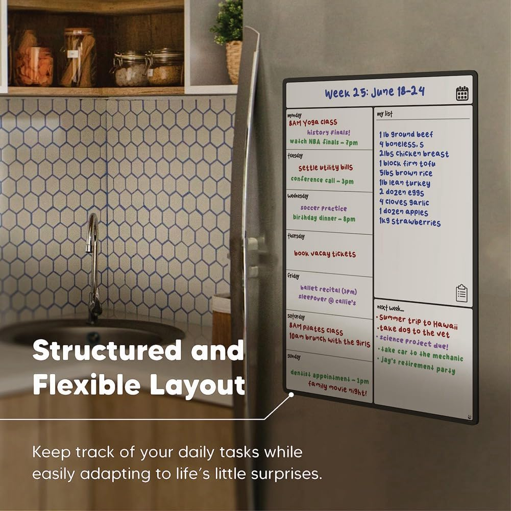 Magnetic Whiteboard Fridge Calendar Meal Planner and Shopping List White Board - Memo Board and Family Planner Easy to Use image number 4