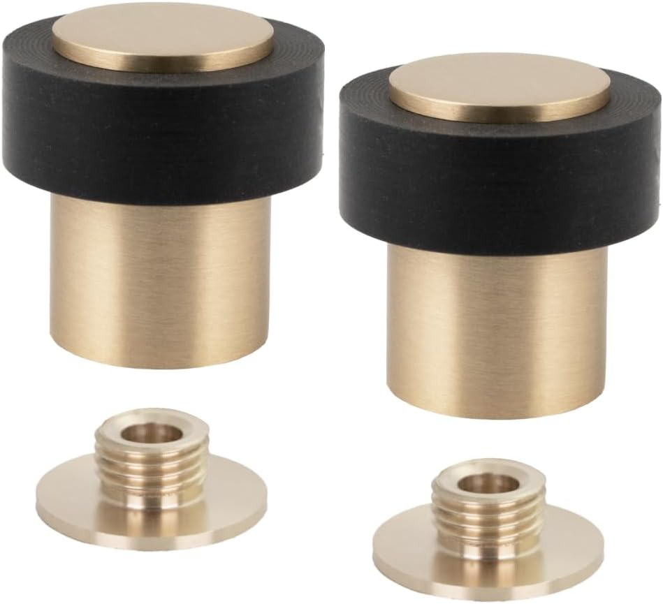 EVI Herrajes | Heavy Duty Door Stoppers | &Oslash;24X30Mm | Floor Mounted | Brass Matte Finish | Protection Rubber | Mod I-180