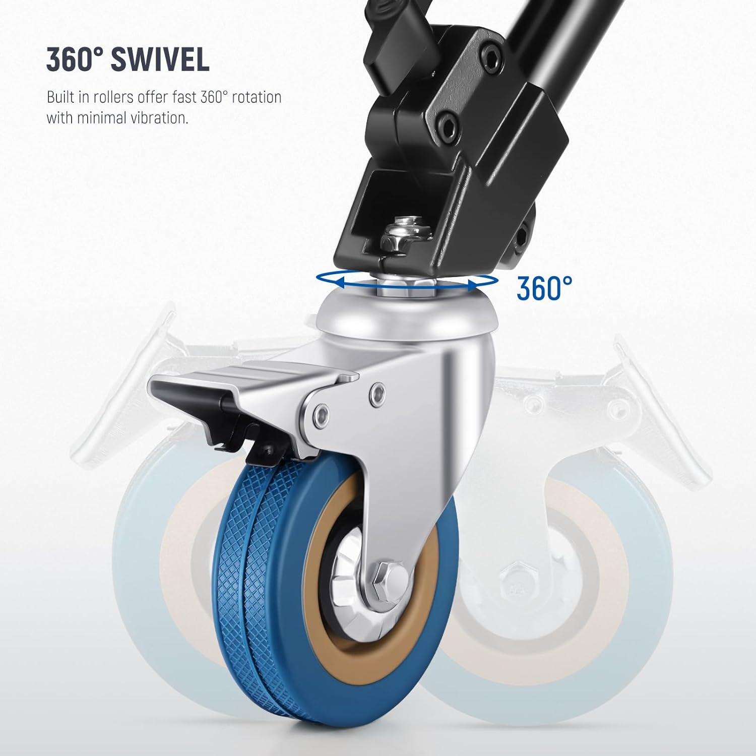 NEEWER 3 Pack Professional Swivel Caster Wheels, Nonslip 360&deg; Rotation Rubber Wheel with Rugged Iron Foot Brake Lock Only for Heavy Duty Light Stand with &Oslash;0.9/22Mm Legs, NOT for C Stands, ST001 image number 1