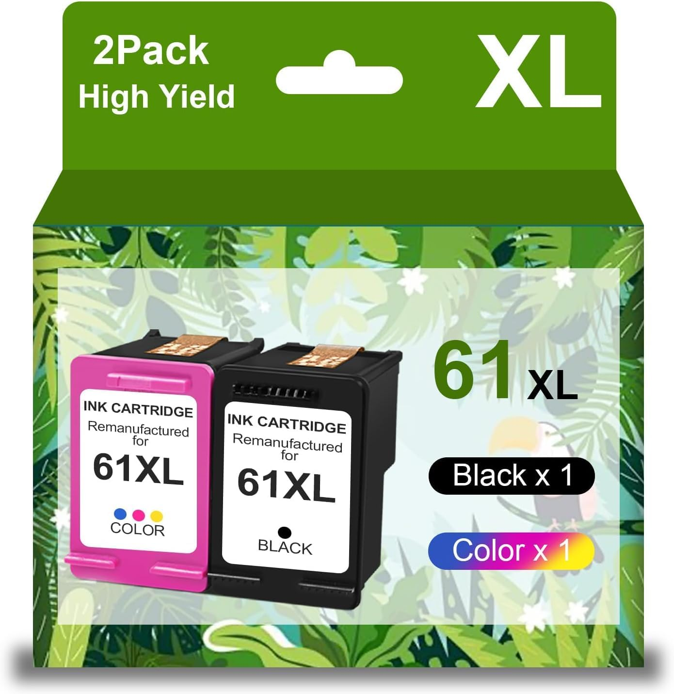 61XL Ink Cartridge Black and Color Combo Pack Replacement for HP Ink 61 61XL for Deskjet 1000 1010 1015 1510 2000 2050 2510 3000 Envy 4500 4509 5530 Officejet 2620 4630 Printer(1 Black 1 Tri-Color)