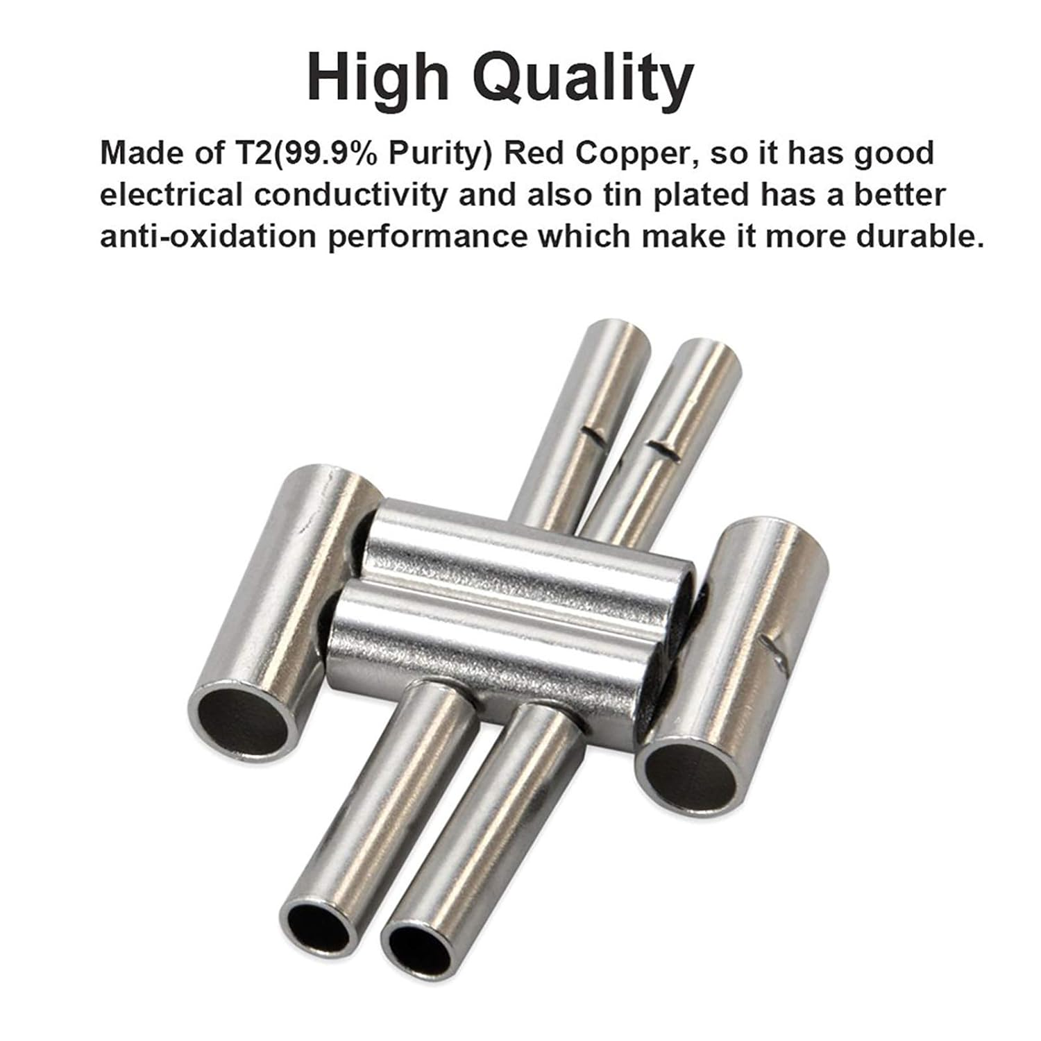 50Pcs 10-12/14-16/18-22 AWG Uninsulated Butt Crimp Connectors Terminal image number 2