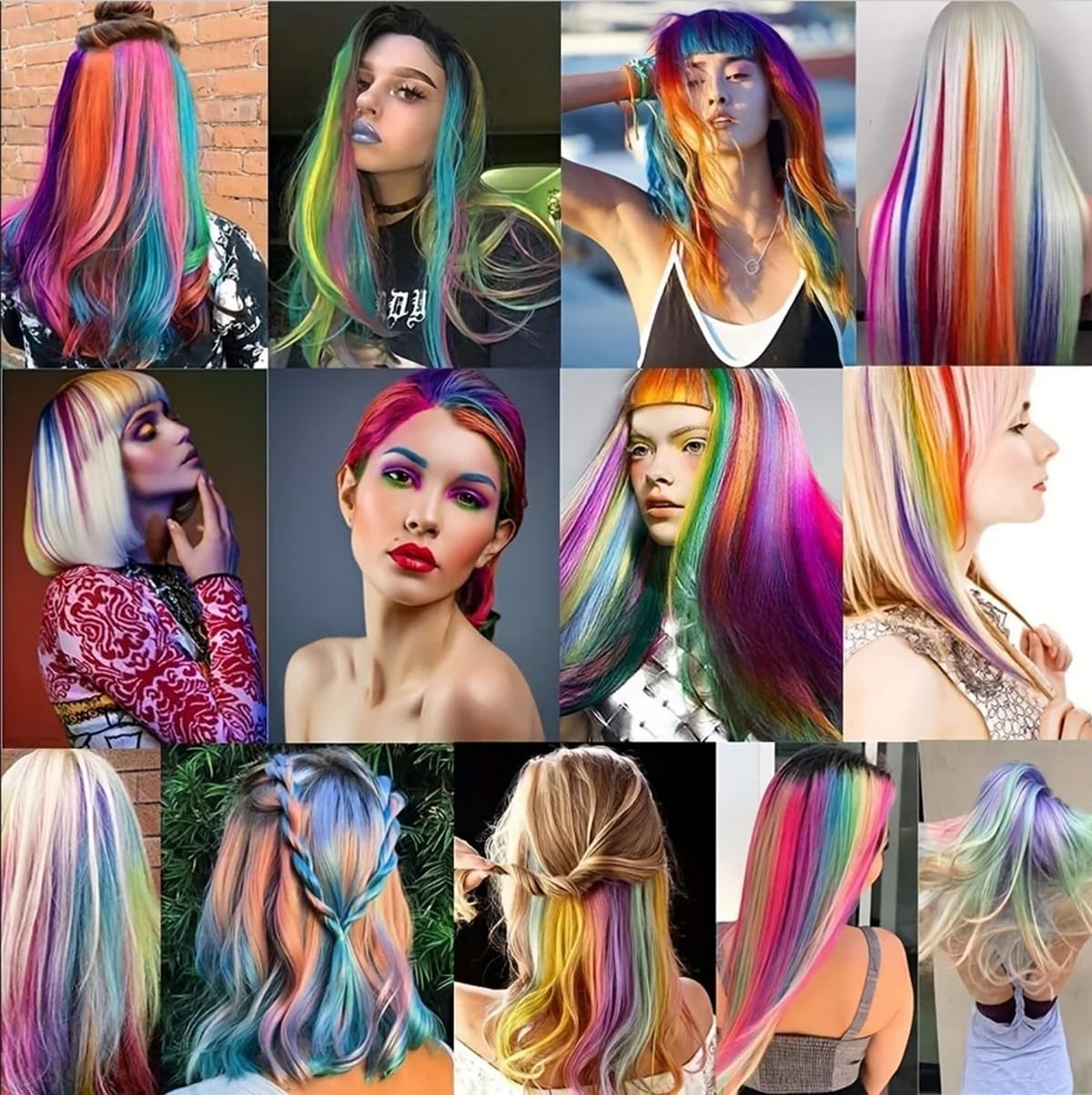 13Pcs Colored Hair Extensions, Rainbow Hair Extension for Women Girls, Multi-Colors Long Straight Hairpiece, 22 Inch Color Clip in Synthetic Hair Extensions Party Favore image number 6