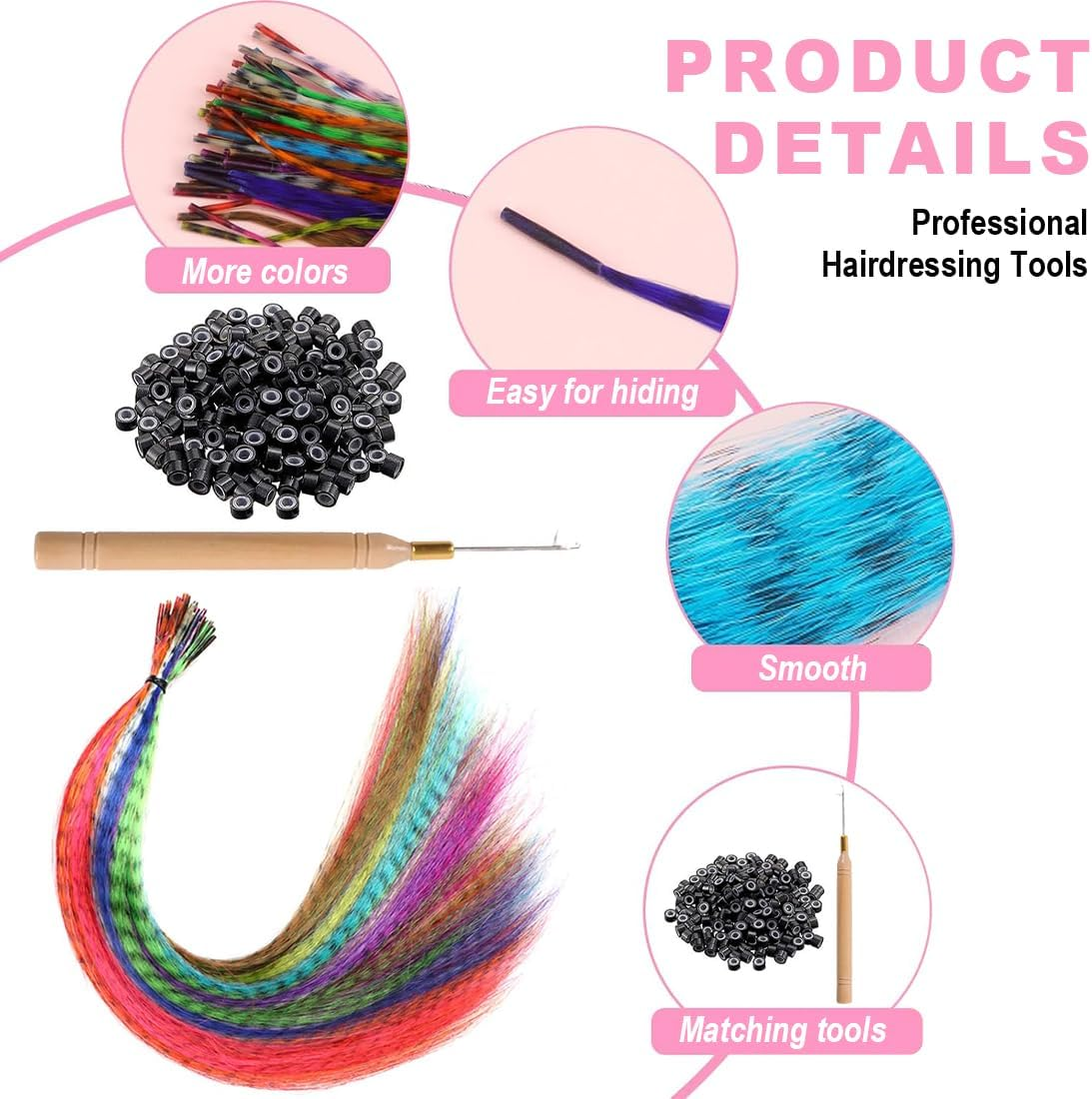 VIVIIHOO Clip-In Hair Extensions, 52 Pieces, Colourful Clip-In Extensions for Girls and Women - Synthetic Fibre, Perfect for Parties, Halloween, Daily Life & Gifts image number 3