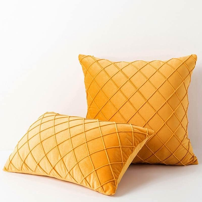 Hyper Cover Velvet Cushion Cover with Diamond Pleated Checked Design (45X45 Cm, Tiger Lily) - Perfect for Sofa, Couch, Room Decor - Sage, Large Square Cushion - Boho Home Decor, Throw Pillow Covers