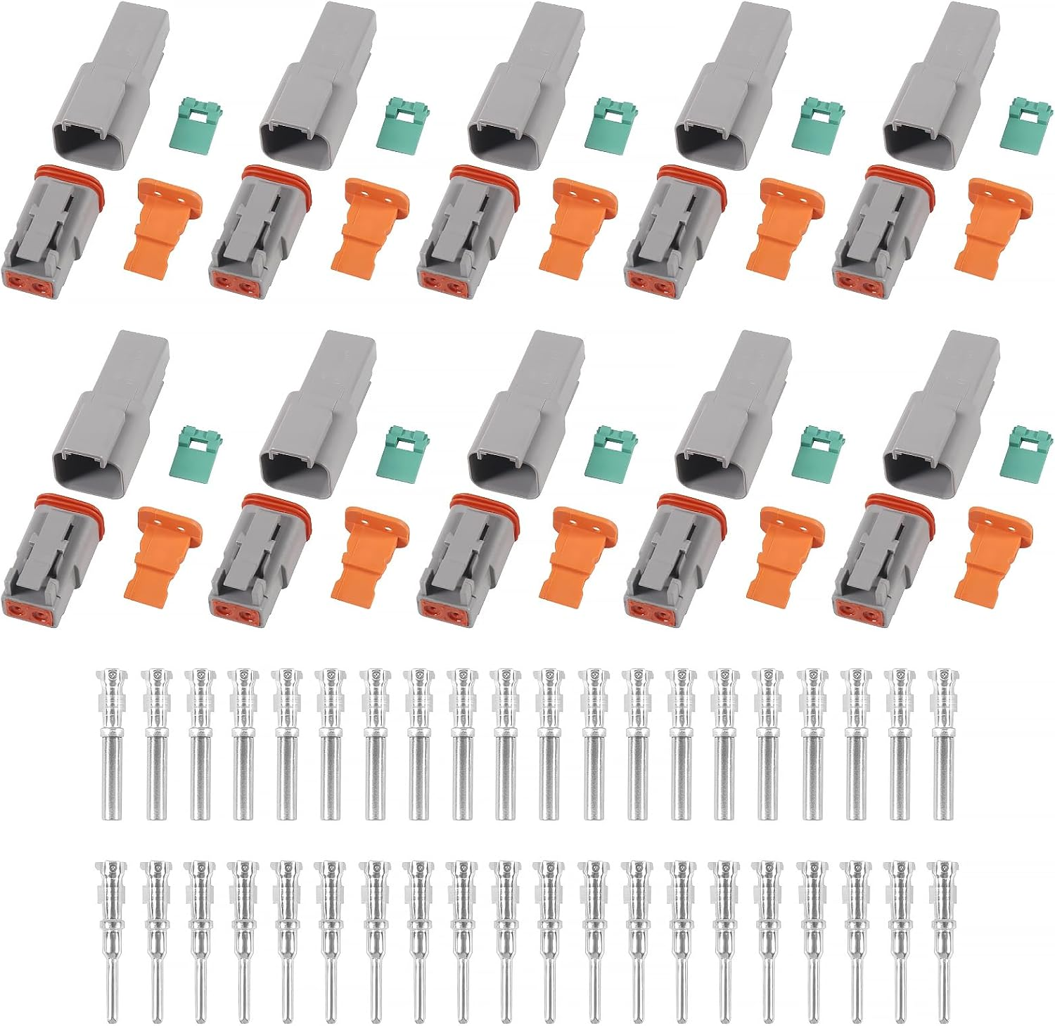 2 Pin Deutsch Connector 10 Kits, DT04-2P Waterproof Connector, 13A 14-18 AWG DT Series Connector, Solid Contacts Deutsch Automotive Connectors Kit for Car, Truck, Marine image number 2