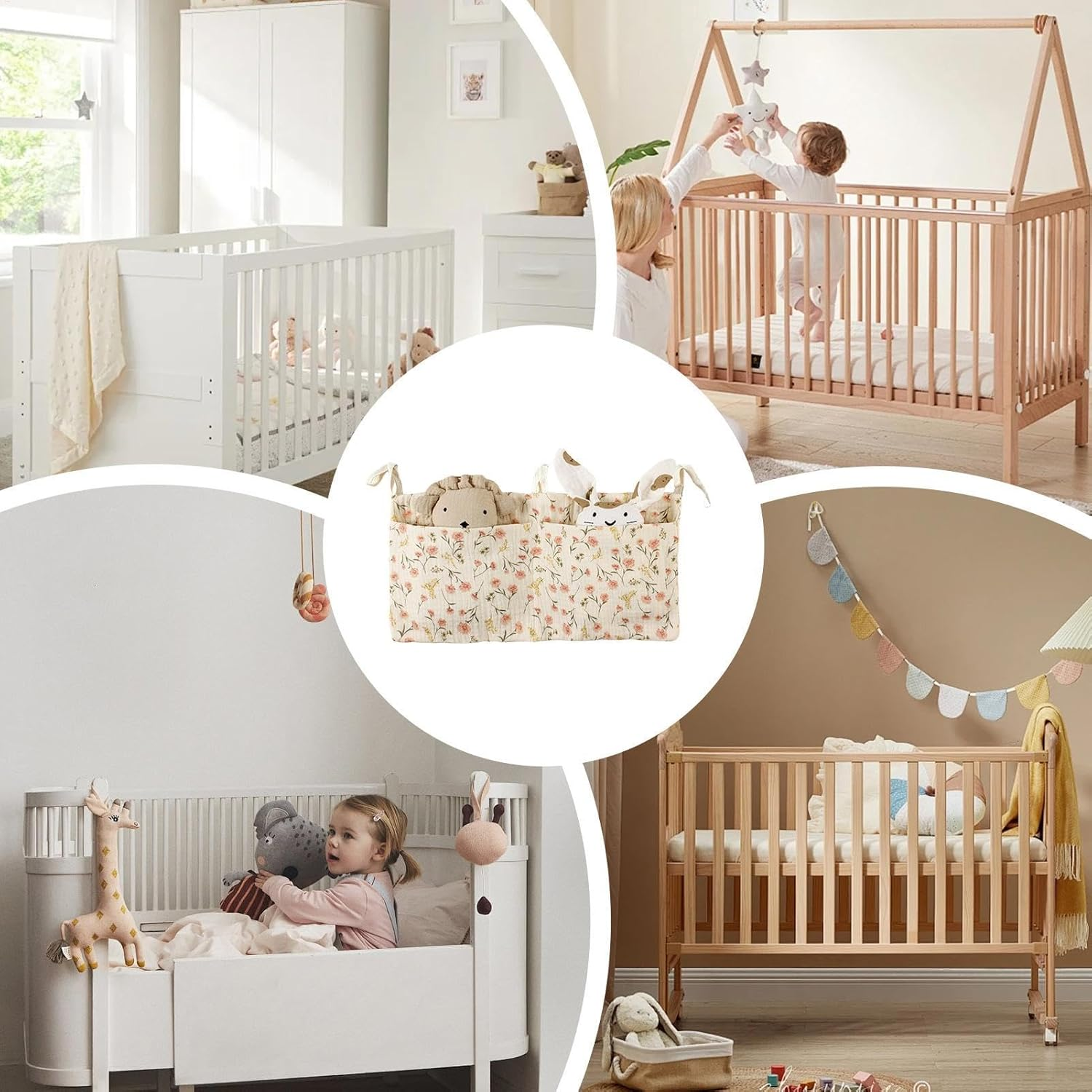 Baby Bed Side Diaper Storage Bag | Baby Crib Organizer - Crib Accessories, Nursery Organizers and Storage, 2 Pockets Dormitory Bed Bunk Organizing Bag image number 4