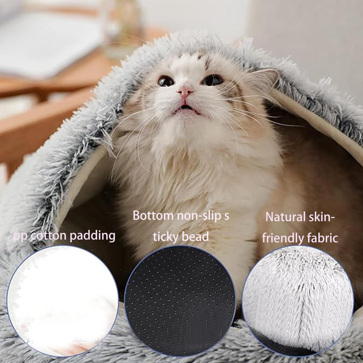 Roczential Small Dog Cave with Cover, Anti-Anxiety Calming Plush Dog Cave Bed, Cat Bed with Cover with Non-Slip Bottom for Puppies and Kittens (50Cm) image number 5