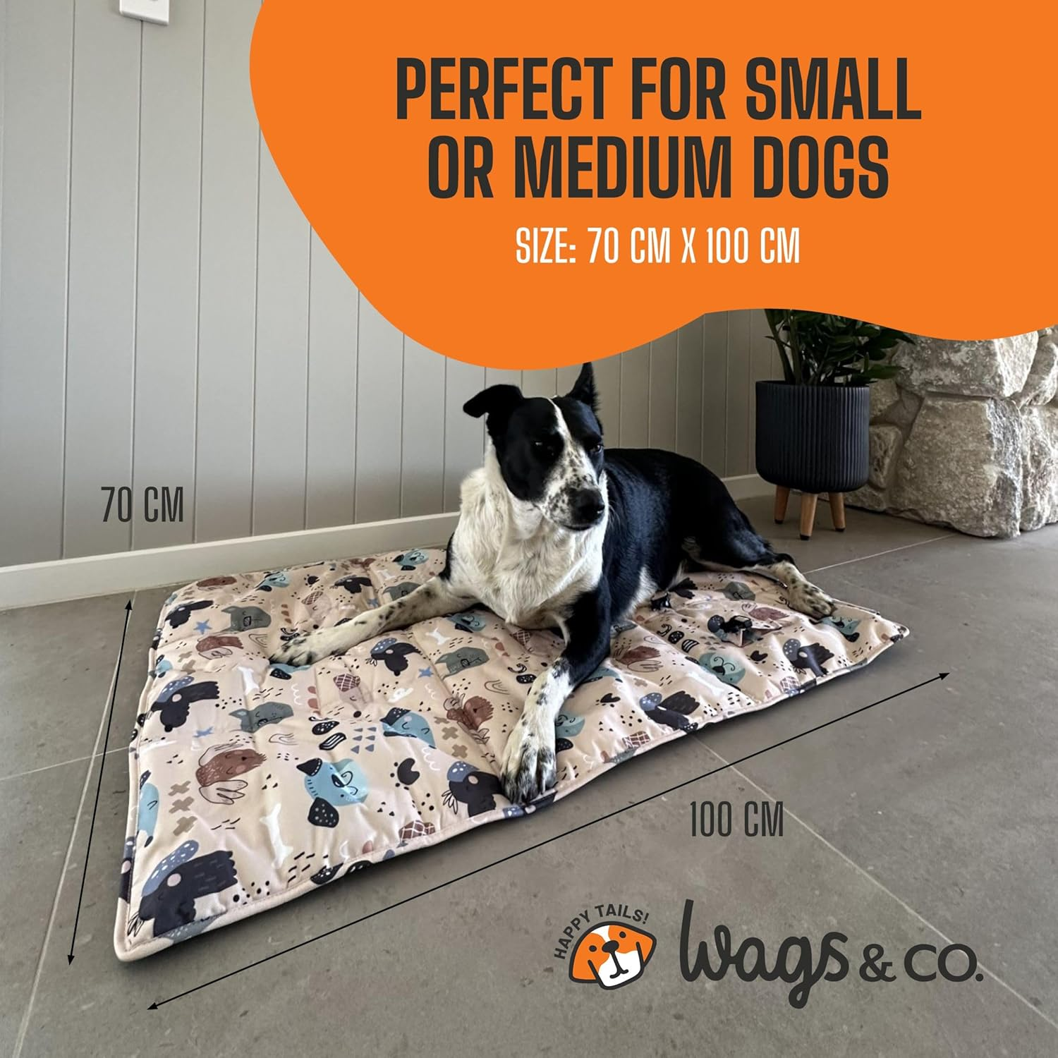 Canine COOSH - Outdoor Folding Dog Travel Mat - 70 X 100Cm. Durable, Easy-To-Clean, Portable Dog Bed for Beach, Bush, Camping, Travel, with Clip-On Carry Strap. (Happy Hounds) image number 1