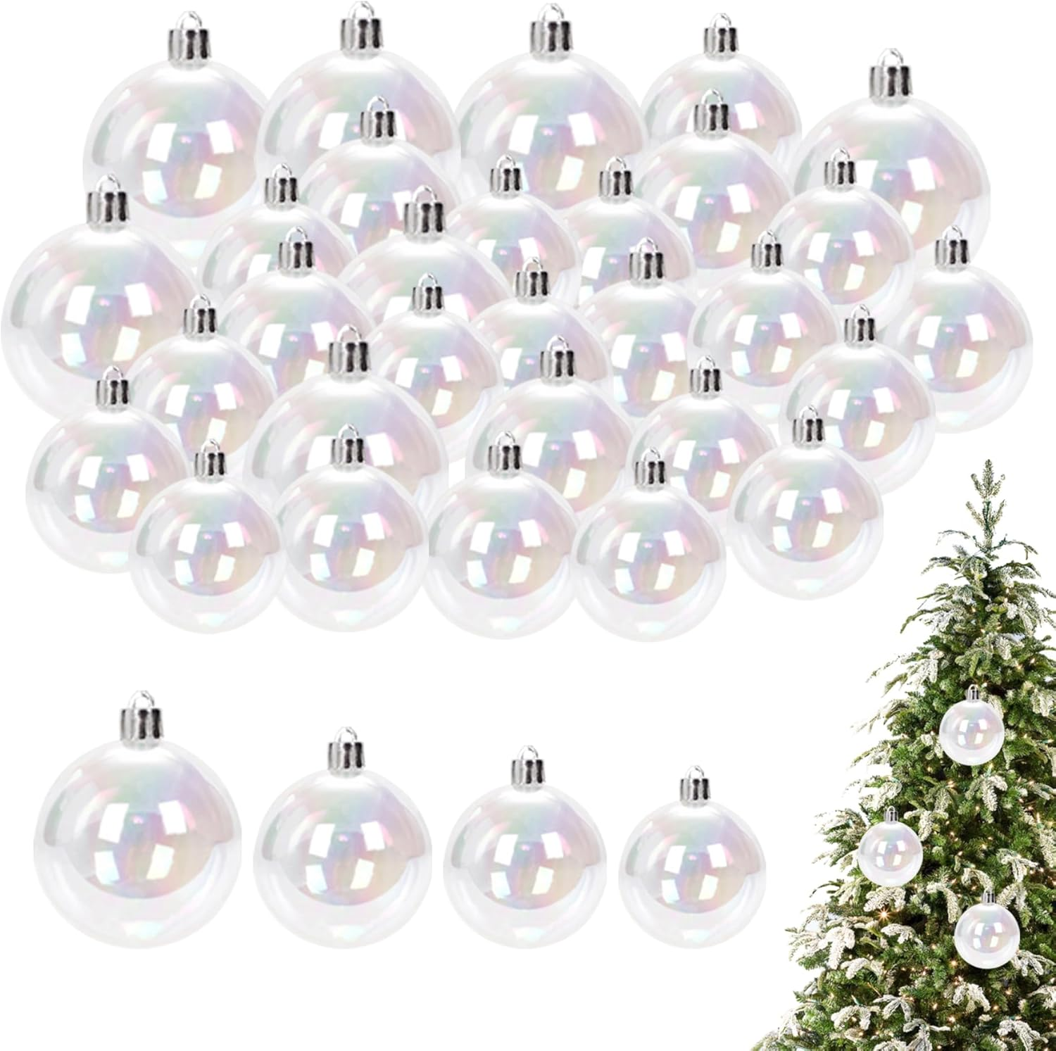Clear Iridescent Christmas Balls 30PCS 3/4/5/6Cm Shatterproof Plastic Baubles Shiny Hanging Ornaments for Xmas Party Tree Decorations image number 1