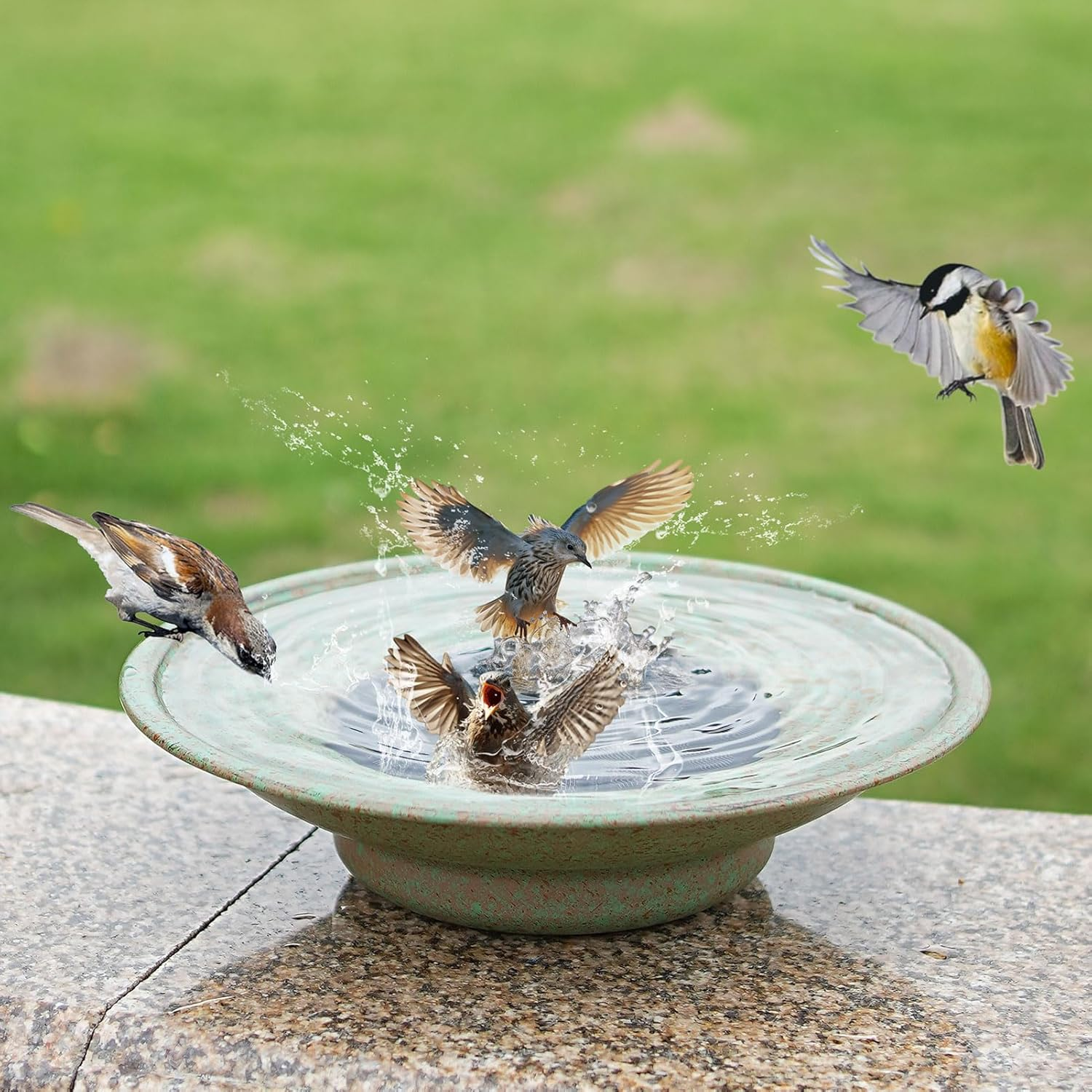 Solar Fountain Bird Bath, Metal Bubbler, Outdoor Bowl for Garden Patio Decor image number 1