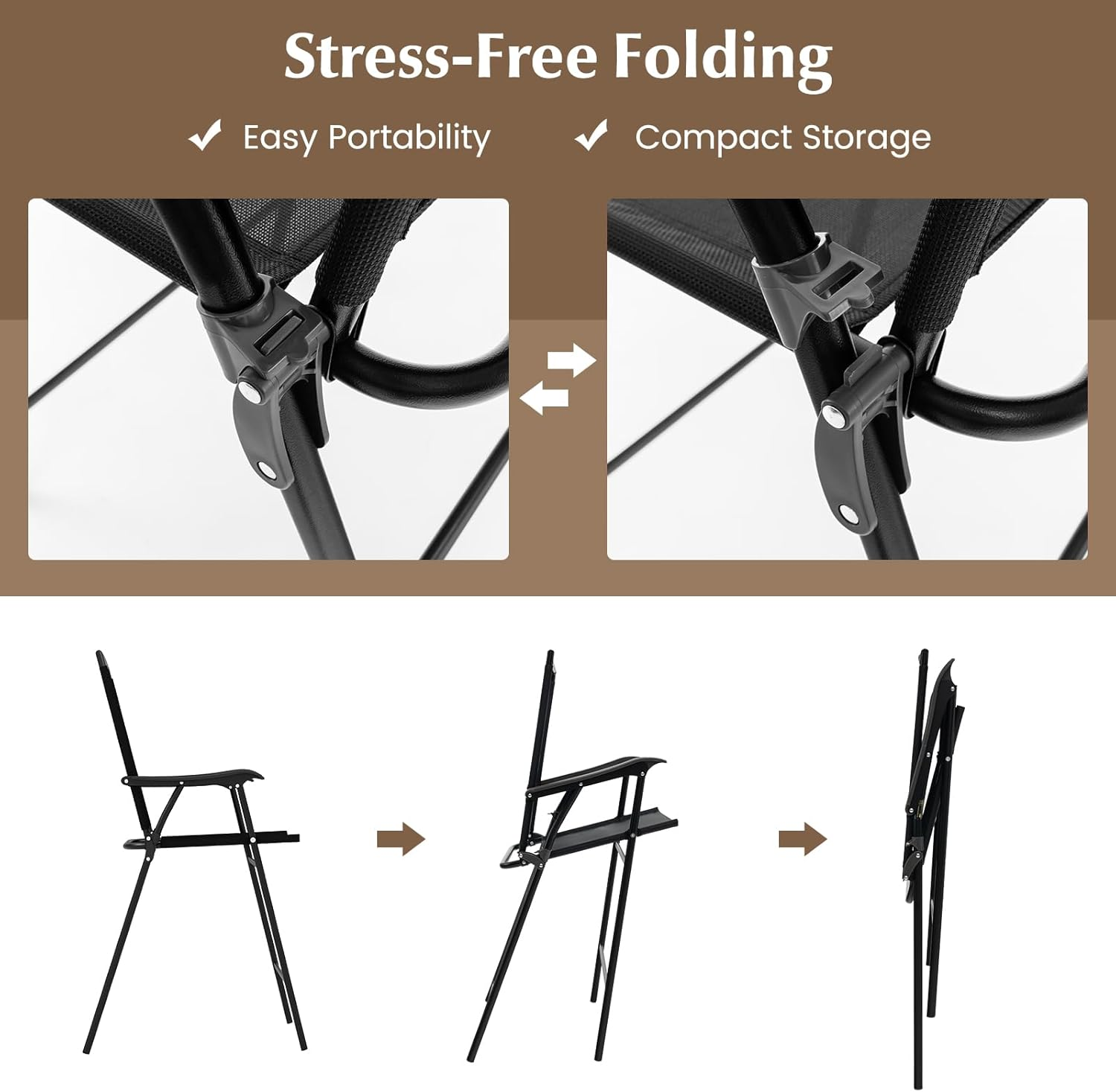 Costway 3 PCS Outdoor Bar Stool Set, Bistro Furniture with DPC Tabletop, Umbrella Hole & Footrest, Patio Bar Table with 2 Folding Counter Height Chair for Poolside Deck Porch, Black image number 4