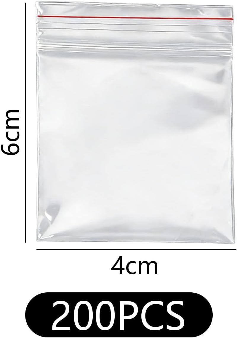 Luzcauwy 200 Pcs 4X6Cm Clear Zip Lock Resealable Bags Thick Small Plastic Ziplock Pouches for Storing Jewelry Screws Samples Waterproof Air Tight Professional Packaging Home and Business Use