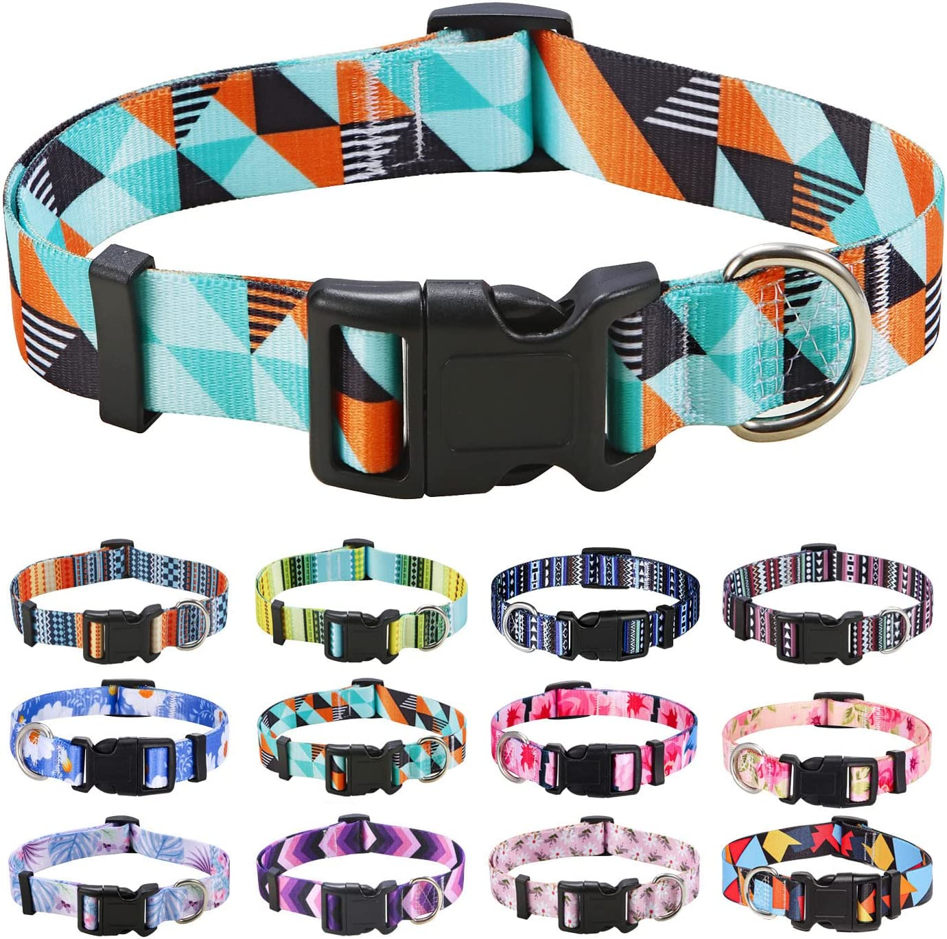 Mihqy Dog Collar with Bohemia Floral Tribal Geometric Patterns - Soft Ethnic Style Collar Adjustable for Small Medium Large Dogs image number 3