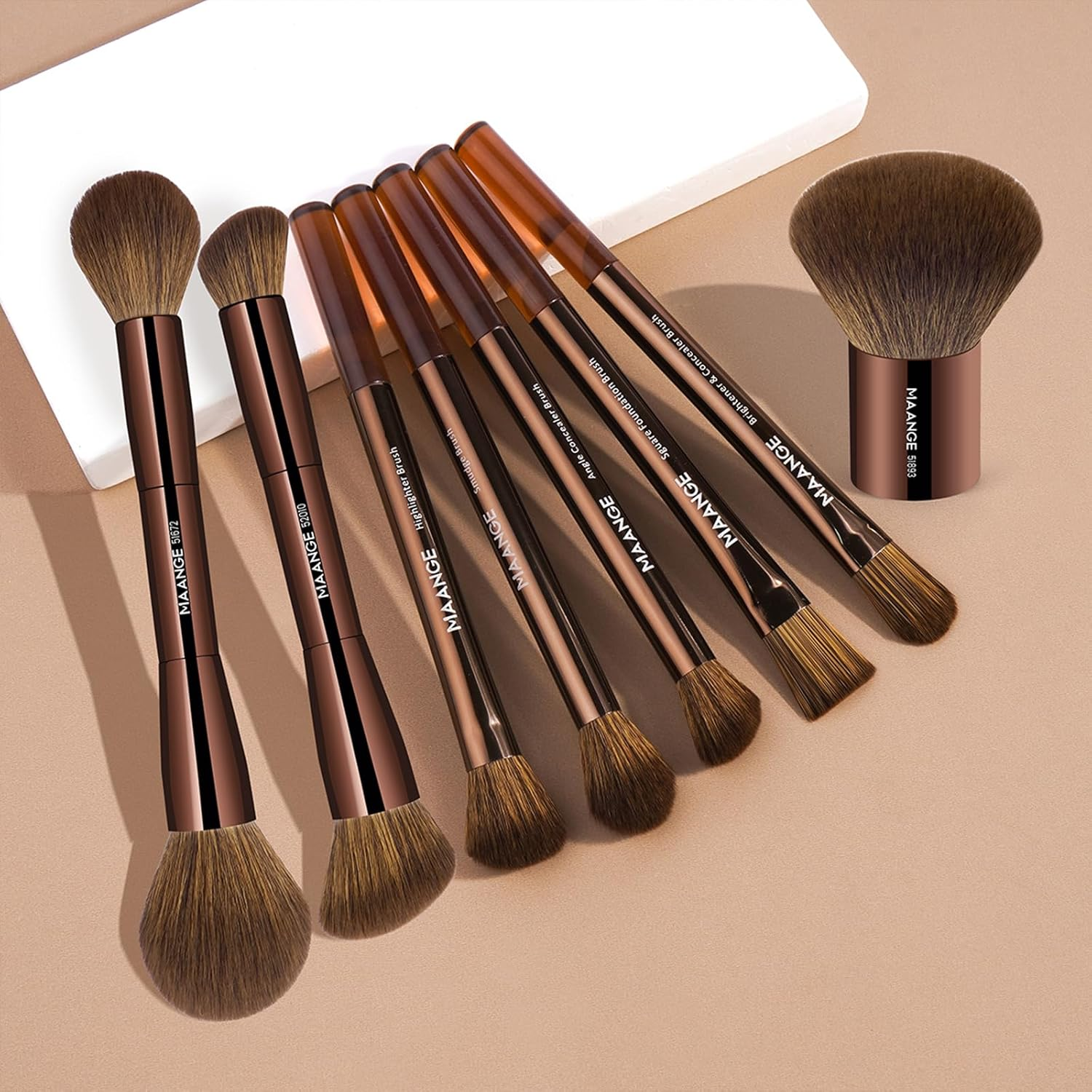 8 PCS Makeup Brush Set Double-End Makeup Brushes for Blending Liquid Powder Concealer Eyeshadow Blush Burshes Set (Brown)