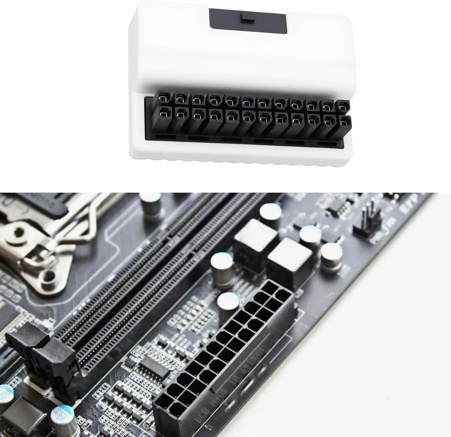 Ecsing Computer Motherboard 90 Degree Turn White Power Connector Plug Suitable for ATX 24PIN Motherboard Port image number 1