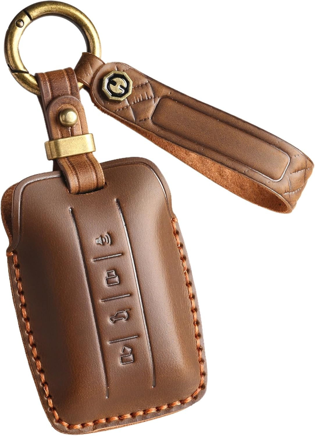 Leather Car Key Fob Cover Fit for Great Wall GWM Wey Tank 300 Remote Keyless Entry Car Smart Key Sleeve 4 Buttons Brown image number 4