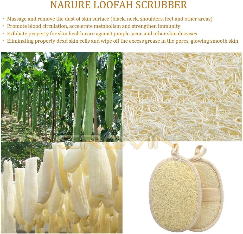 CROVIN Bigger 5X7 Natural Loofah Sponge for Exfoliating and Invigorate Your Dead Skin - Eco Friendly and Biodegradable All-Natural Loufa - Deeply Clean Your Body Pack of 4