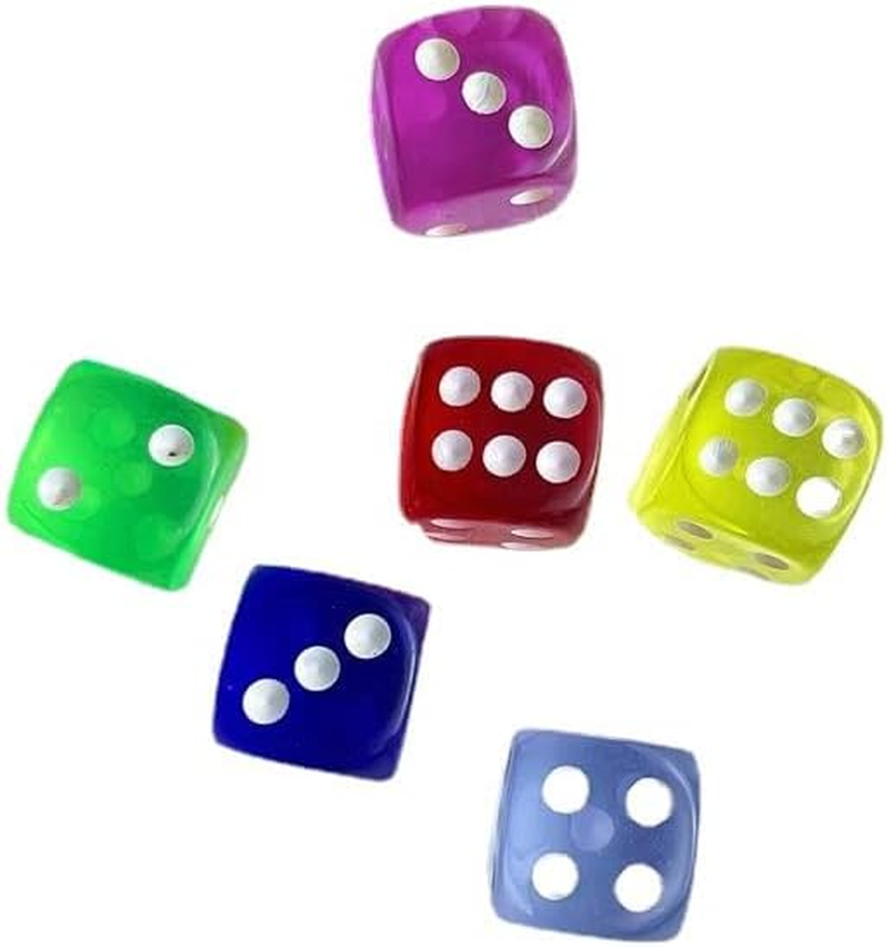 AIMALL 12PCS 6-Sided Transparent Coloured Game Dice &ndash; Bulk Board Game Toy, Multi-Coloured Dice Set for Tabletop Games, Dice Collection, and Play image number 5