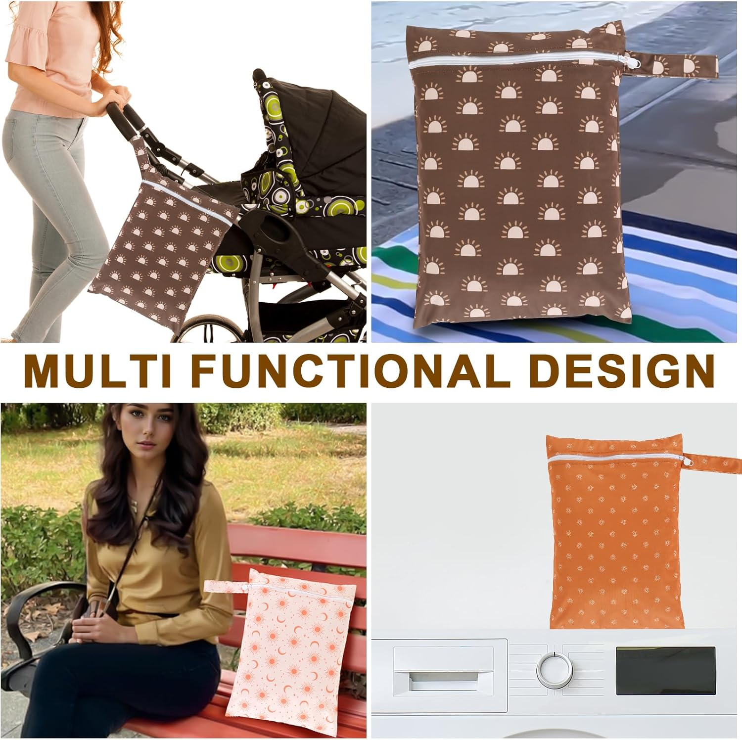 3Pcs Wet Bags with Zipper Closure Waterproof Wet Storage Bag Reusable Wet Clothes Bag Portable Bathing Suit Bags Large Capacity Wet Dry Bag for Swimsuits Baby Diapers Beach Pool (Style3) image number 5