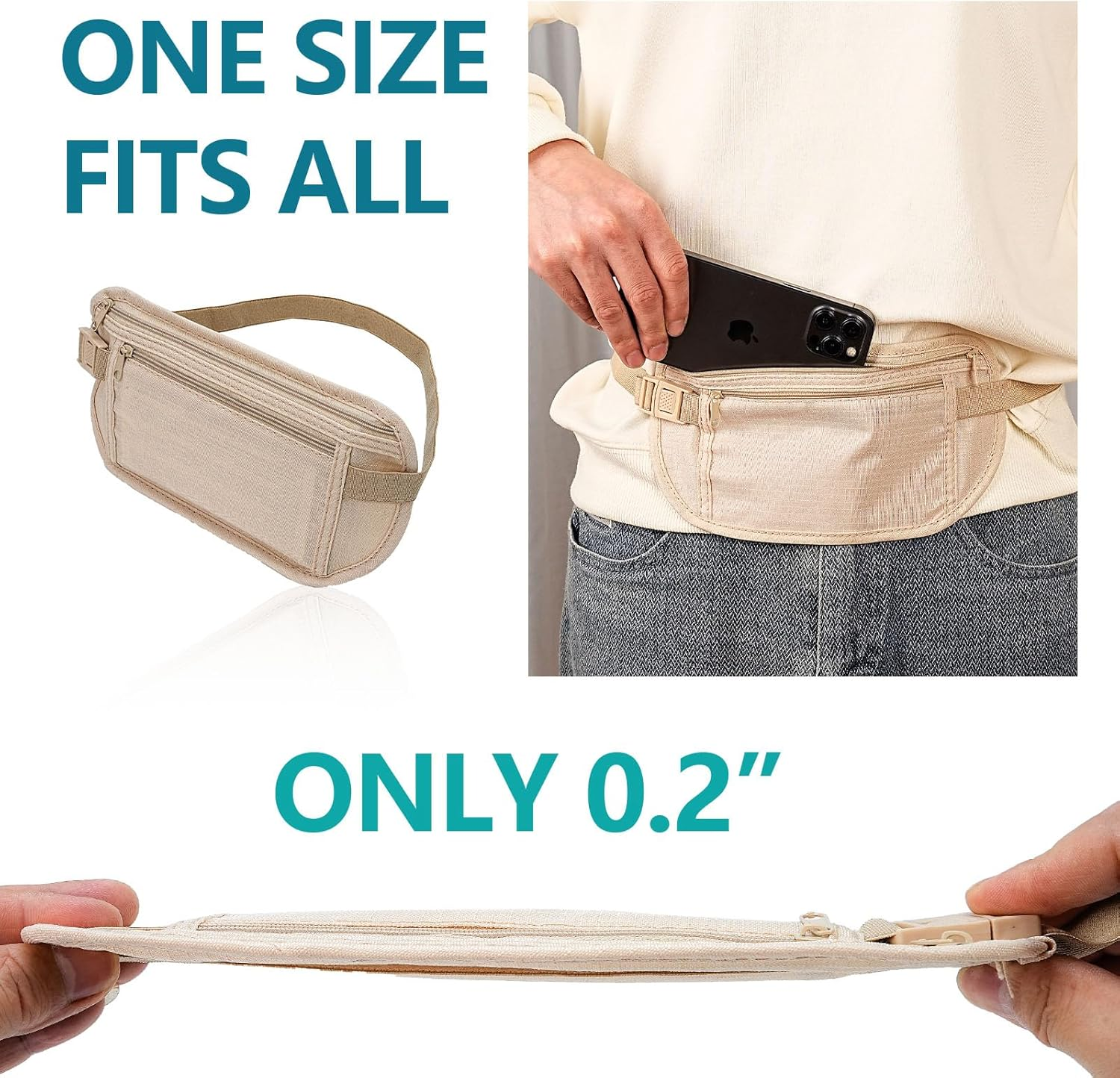 Money Belt for Travel - 2 Pcs Waist Wallet and Hidden Pouch, Passport Holder under Clothes for Women image number 6