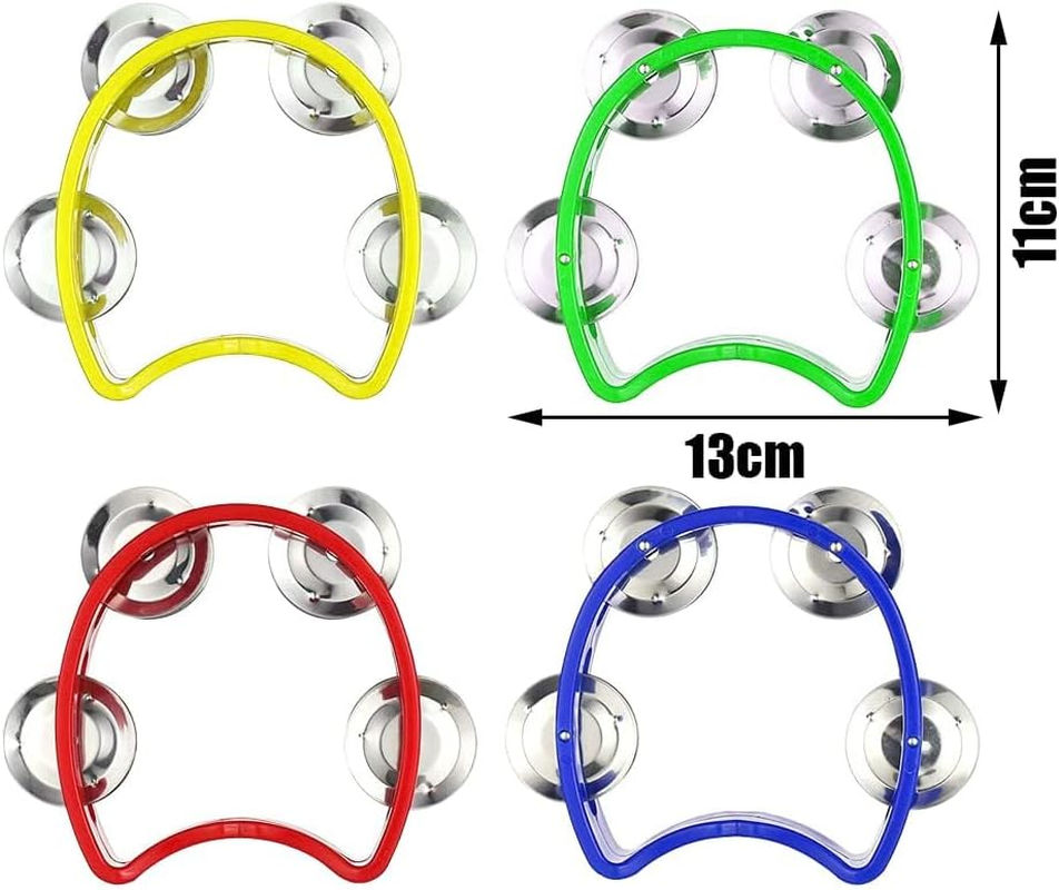 4 Pack Tambourines for Adults, Handheld Tamborine Music Instruments for Kids, Mini Hand Bell Percussion with 4 Jingle Bells image number 4