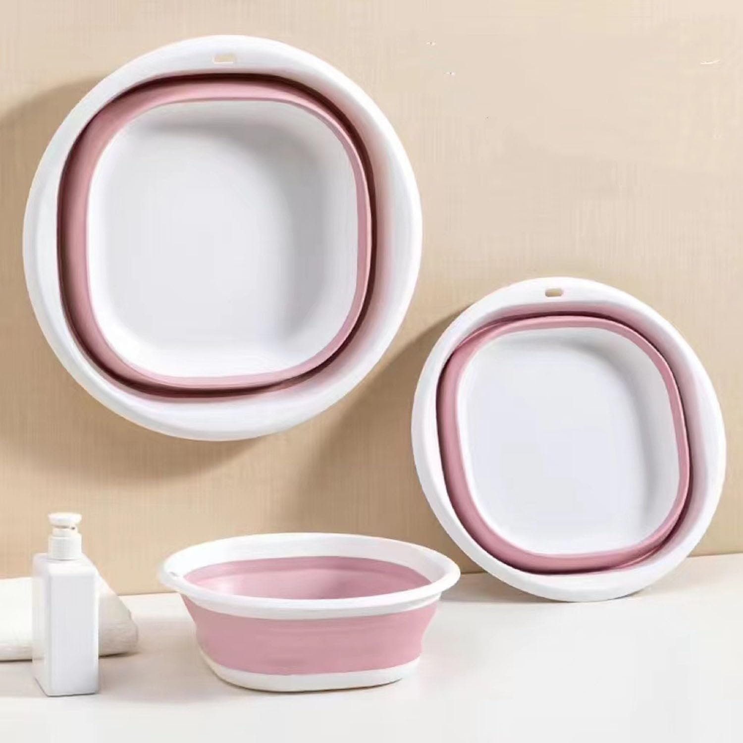 Paifeancodill Collapsible Wash Basin, 3 Pcs Collapsible Dish Tub, Foldable Laundry Tub, Collapse-A Wash Bowl, Portable Wash Tub Set Portable Wash Dish Basin for Dishing Fruit Foot Soak Laundry (Pink)