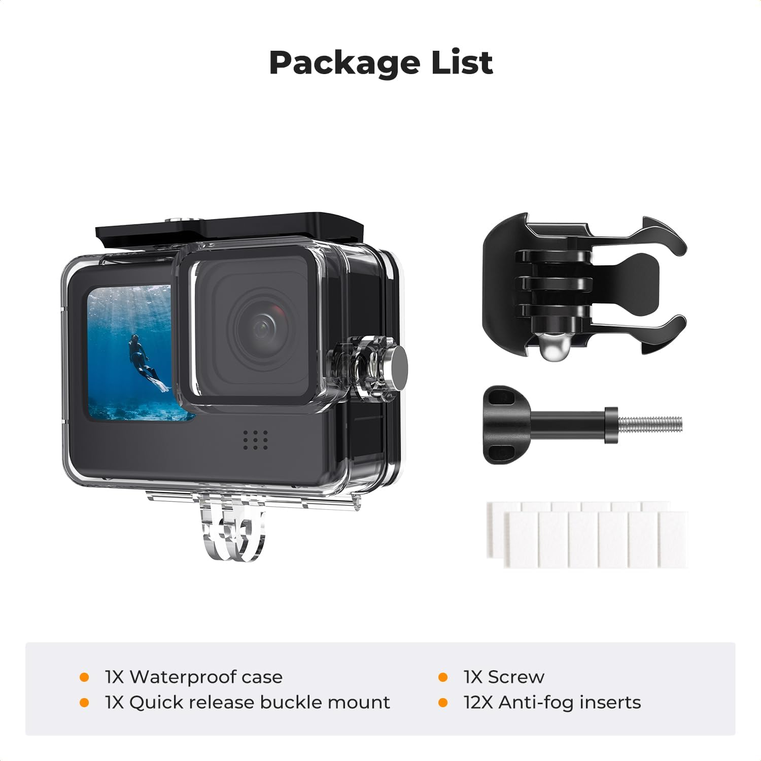 K&F Concept 60M/196FT Waterproof Case for Gopro Hero 13 Black, Protective Underwater Diving Housing for Go Pro 12/11/10/9 Black Accessories,Waterproof Action Camera Shell image number 5