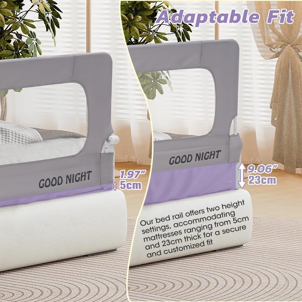 Playpals Toddler Bed Rail Guard, Extra Long Height-Adjustable Folding Bedside Barrier for Kids, Crib-Safe Design, Fits Queen, Full, Twin, King Beds (1 Piece, 200Cm X 72Cm/85Cm) image number 6