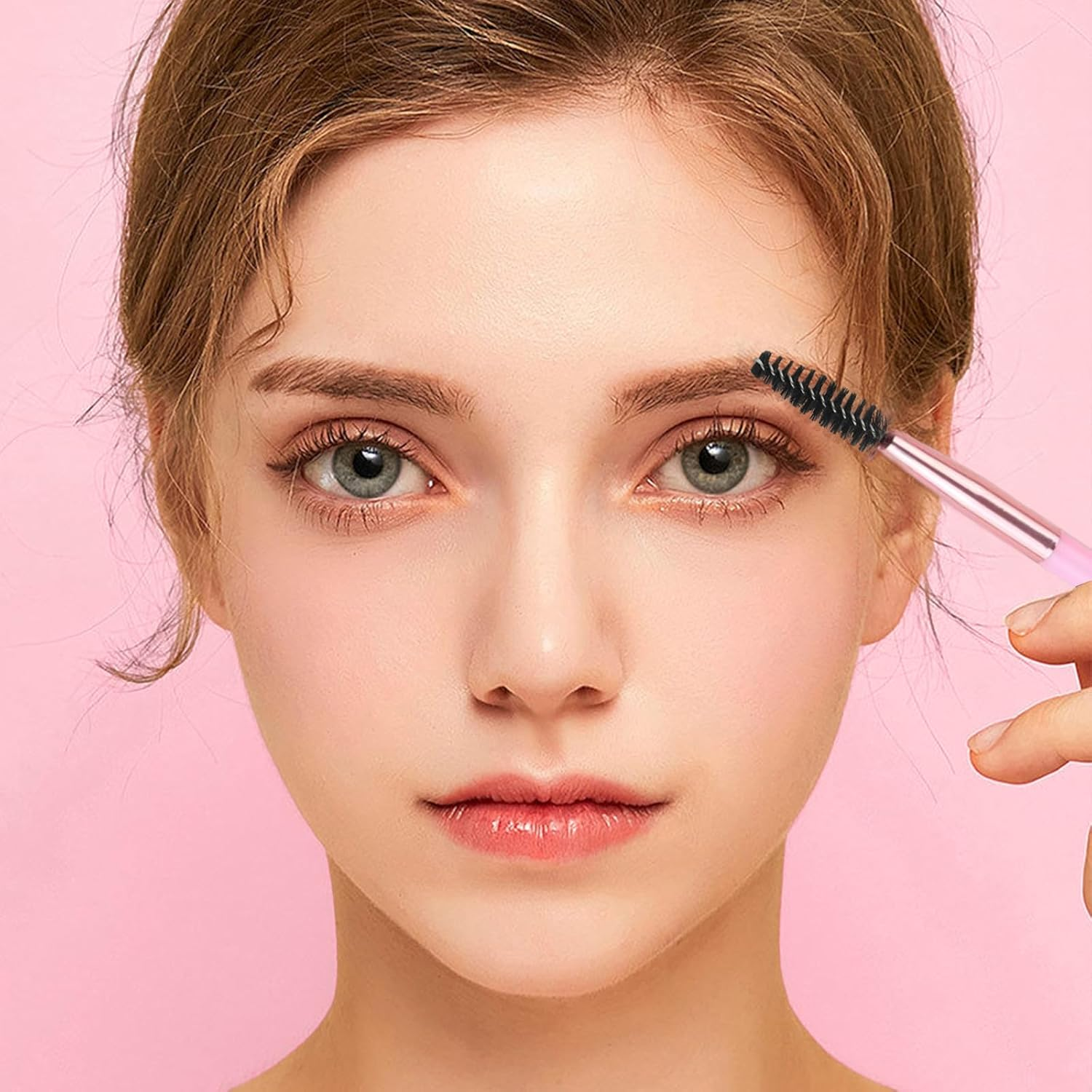 RIBHNXHI Duo Eyebrow Brush Spoolie Brush Angled Brow Brush Eyelash Brush for Eye Makeup Professional Makeup Brushes 5 Piece Set Pink Makeup Tools image number 2