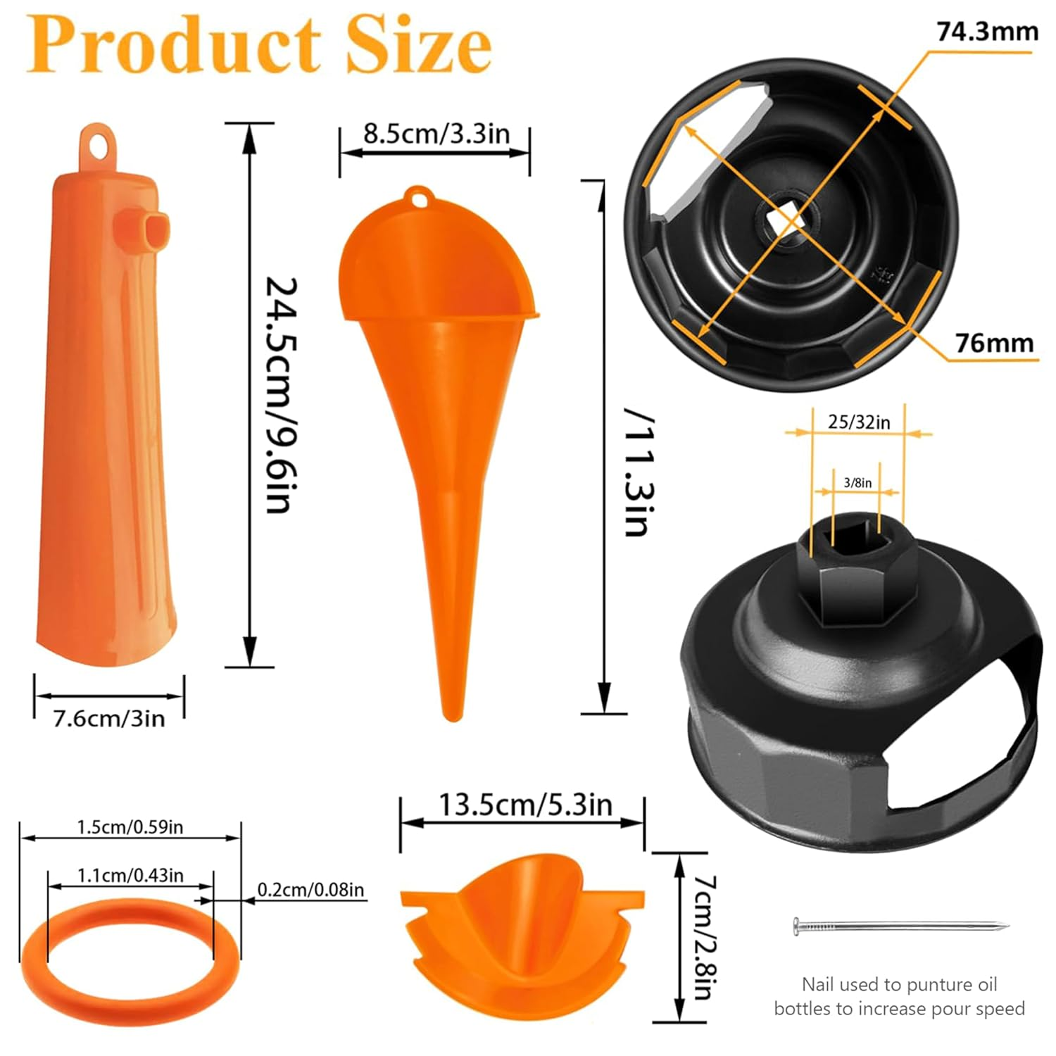 Drip-Free Harley Oil Change Kit - Professional Crankcase Funnel + Filter Wrench, 50 Sealing Rings, All-In-One Tool for Primary Case/Filters (Motorcycle Accessories) image number 4