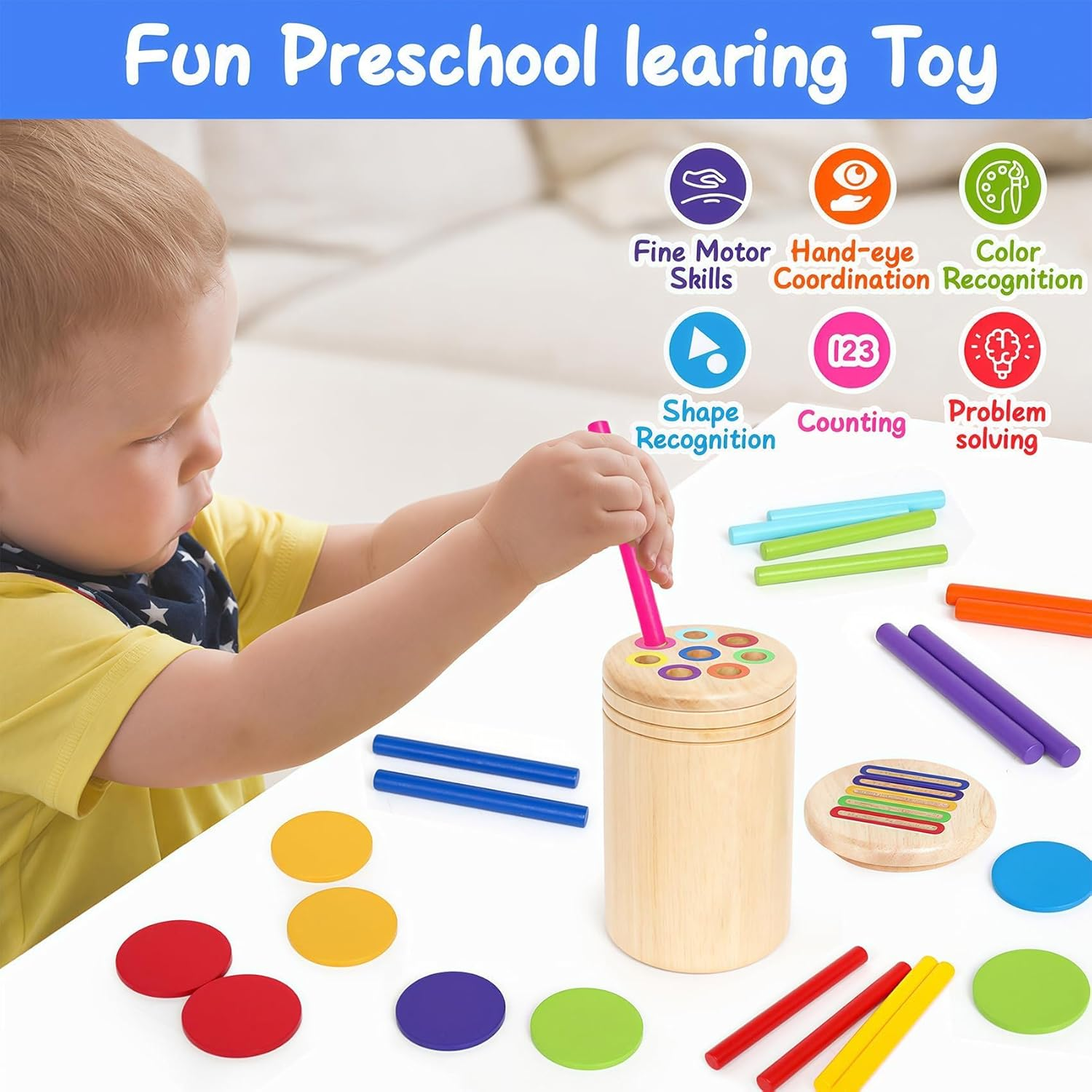 Montessori Wooden Color Sorting Toy for Toddlers 1-3 &ndash; Educational Sensory Matching Game for Fine Motor Skills Development image number 4