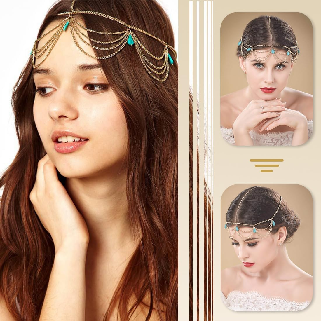 WJRQD Crystal Bridal Head Chain Layered Bridal Headpiece Tassel Rhinestone Headband Hairpiece Festival Wedding Hair Accessories for Women image number 1