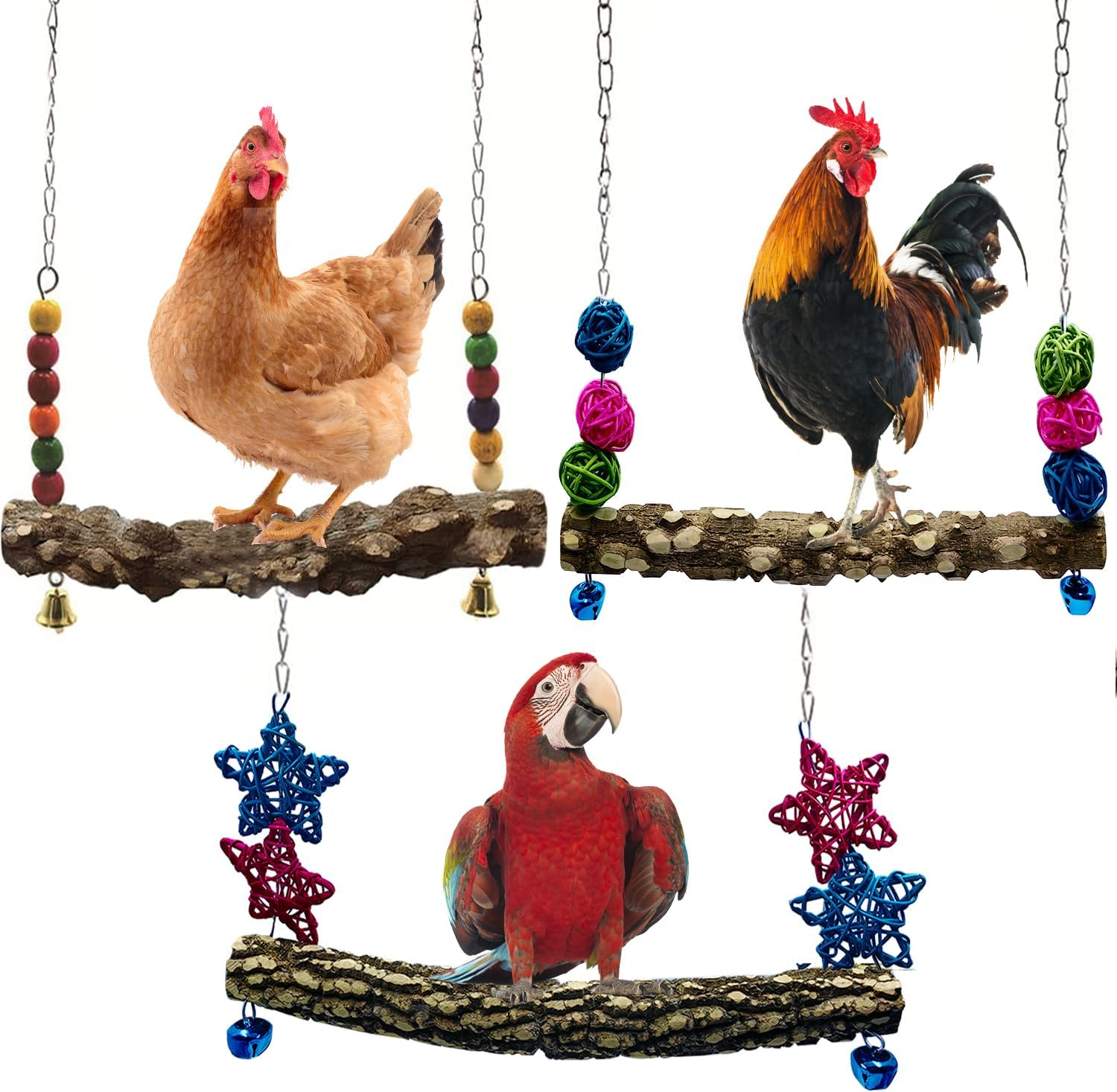 Chicken Bird Swing,Chicken Perch,Natural Wooden Swing Toys,Wood Stand for Chick,Safe and Relief of Stress,Chicken Coop Accessories,Coop Swing for Chicken Bird,Parrot,Hens (2Pcs)