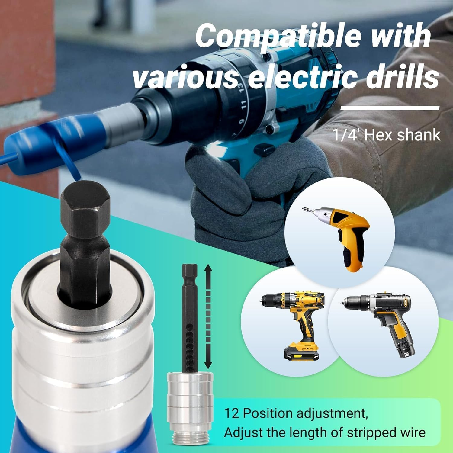 2 Pcs Wire Stripper and Twister for AWG,14-12-10 Gauge Electric Wire Stripper Wire Twister Tool for Drill Set 4In1 Professional Electrician Wire Twister Stripping and Twisting Tool(4Pcsawg) image number 5