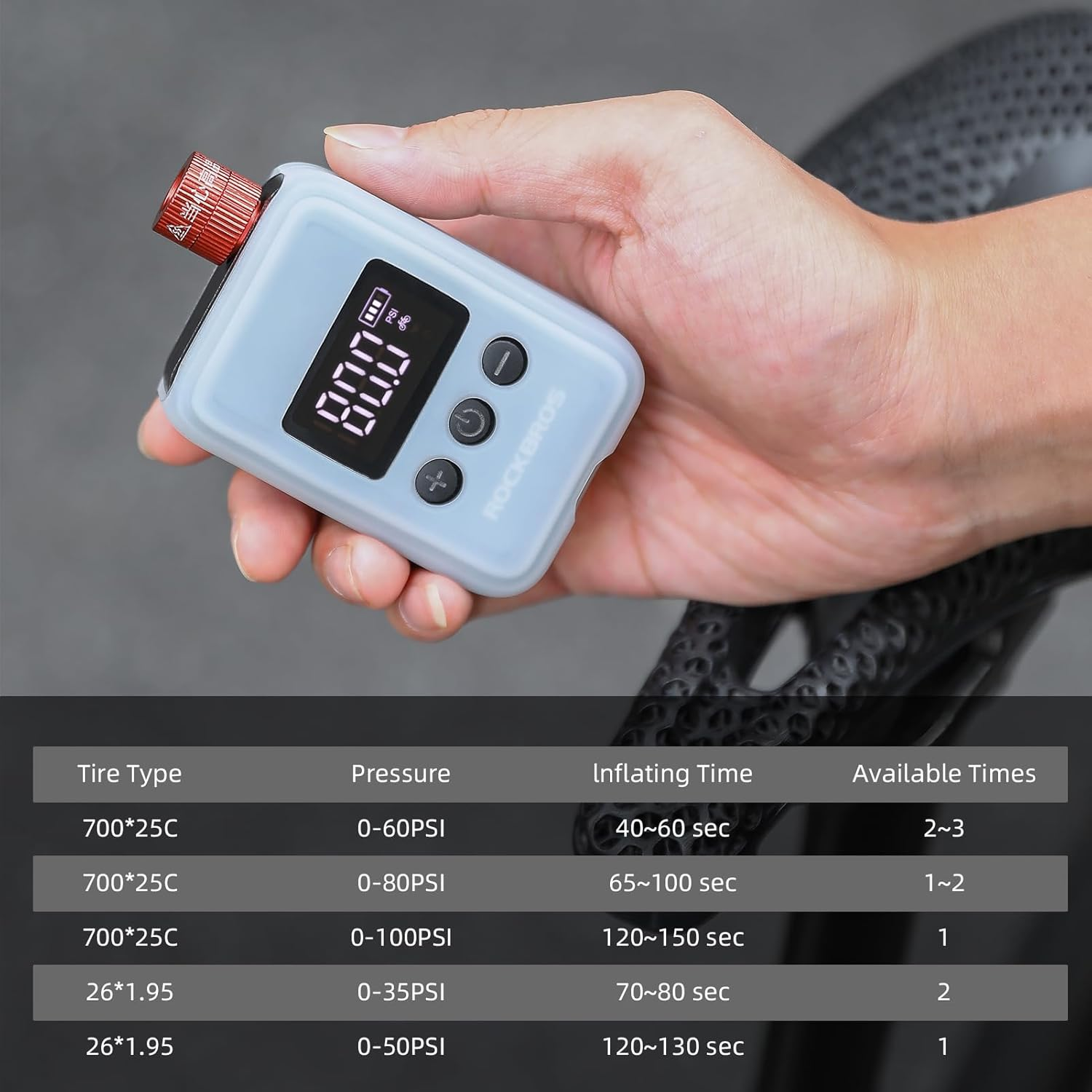 ROCKBROS Mini Bike Pump 150PSI Portable Electric Bicycle Pump with Digital Pressure Gauge Rechargeable Bike Tire Inflator 500Mah with Presta and Schrader Valve for Mountain Road Bikes,E-Bike, Ball image number 6