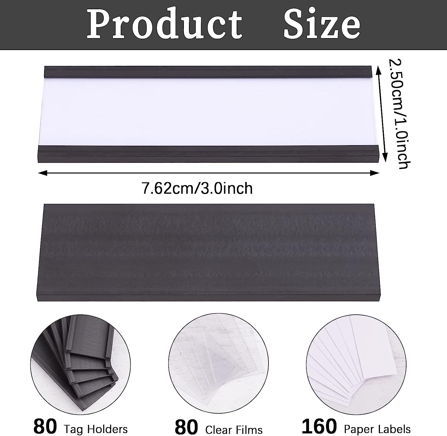 80Pcs 3X1 Inch Magnetic Label Holders, FHDUSRYO &ldquo;C&rdquo; Channel Magnet Label Card Racks with 80 Clear Protective Films and 160 White Paper Strips for Office, Warehouse, Shelf, Cabinet image number 5